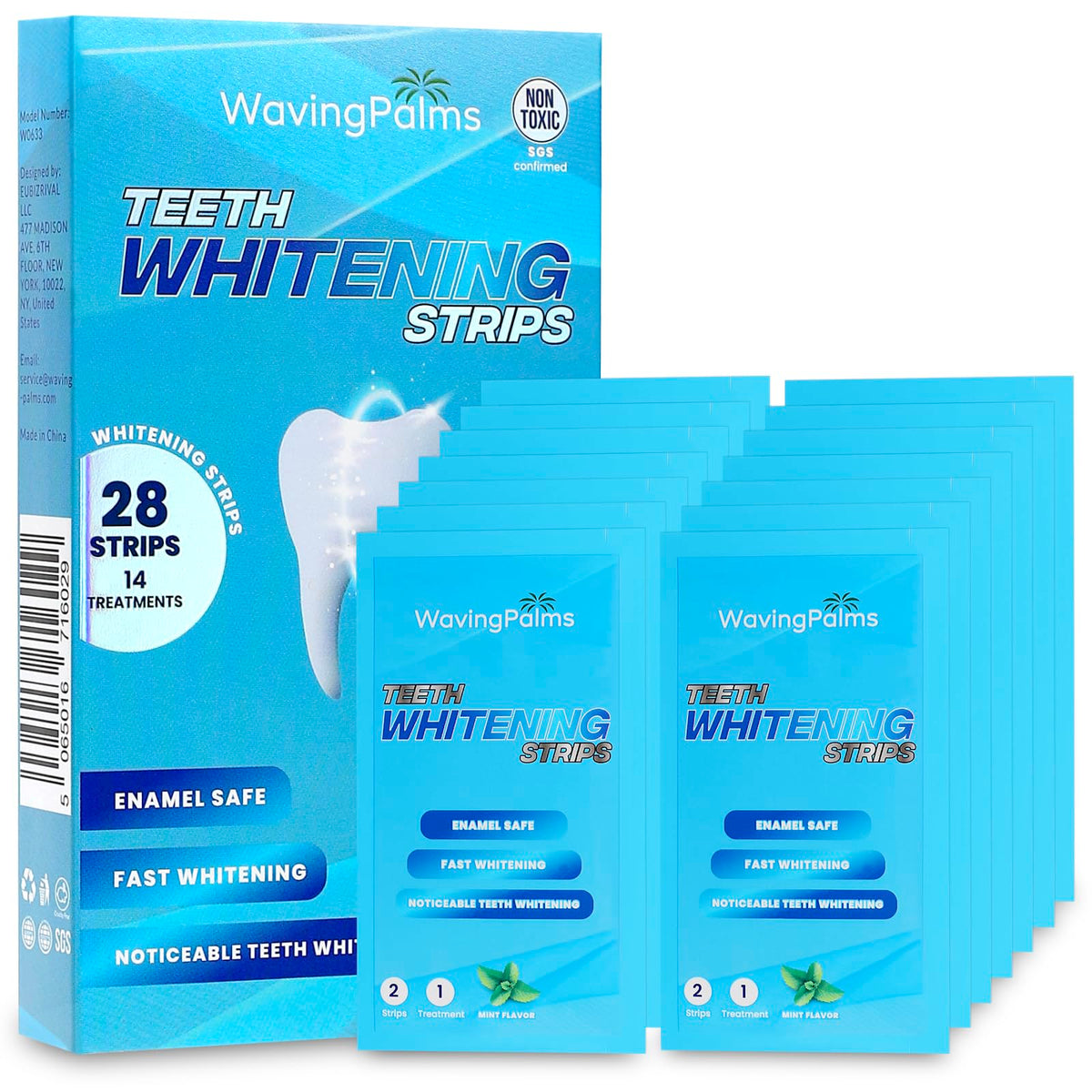 Waving Palms Teeth Whitening Strips Blue packaging with 28 strips