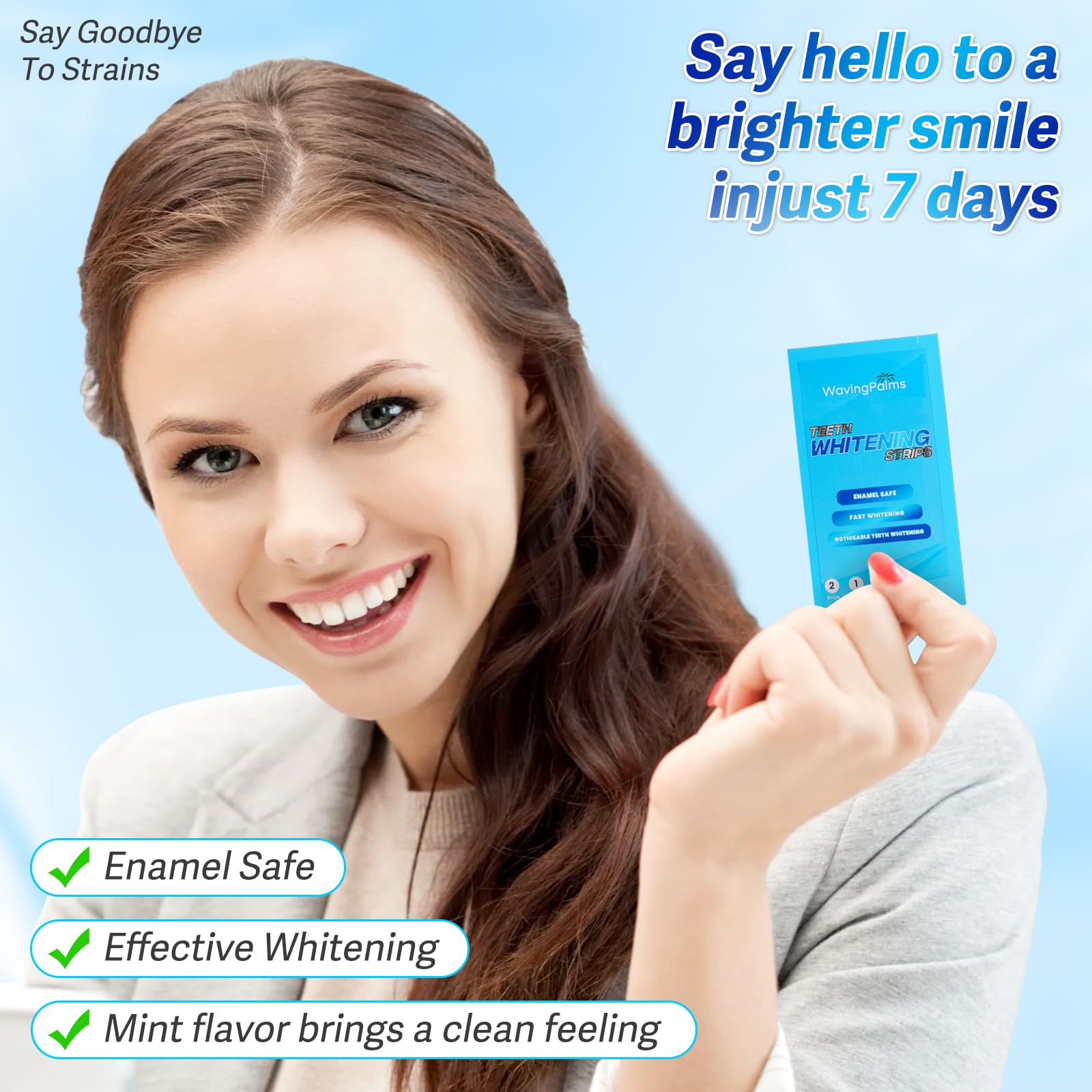 Enamel-safe whitening strips with SGS certification label