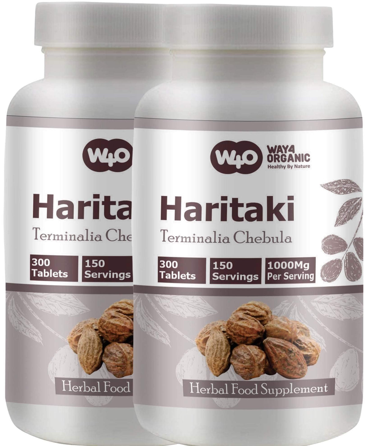 WAY 4 ORGANIC W4O Haritaki pack of two bottles for daily plant-based support.