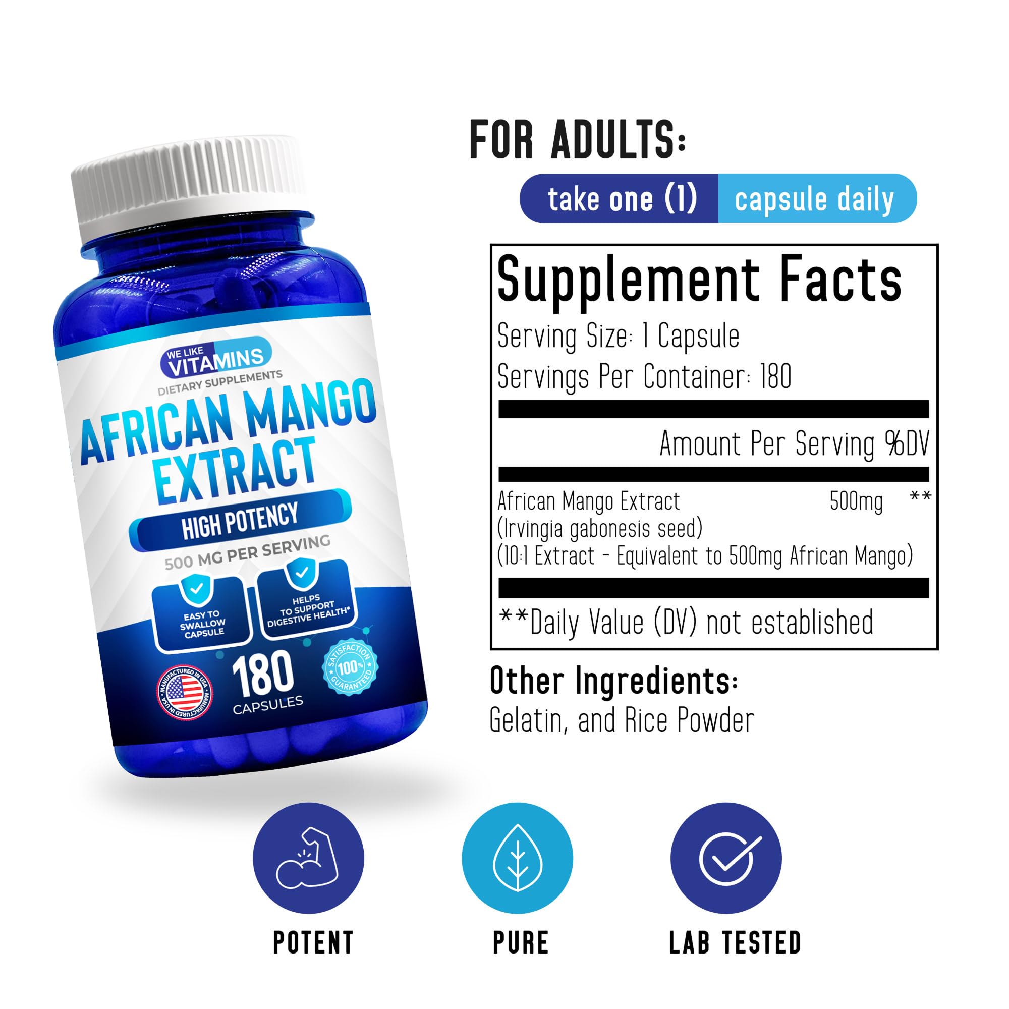 African Mango 10:1 extract with 5000mg equivalent per serving - 180 capsules