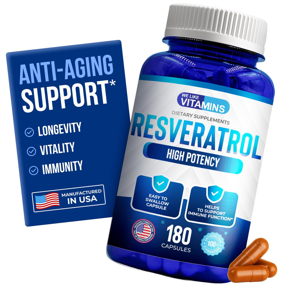 Bottle of We Like Vitamins Resveratrol 1000mg per serving