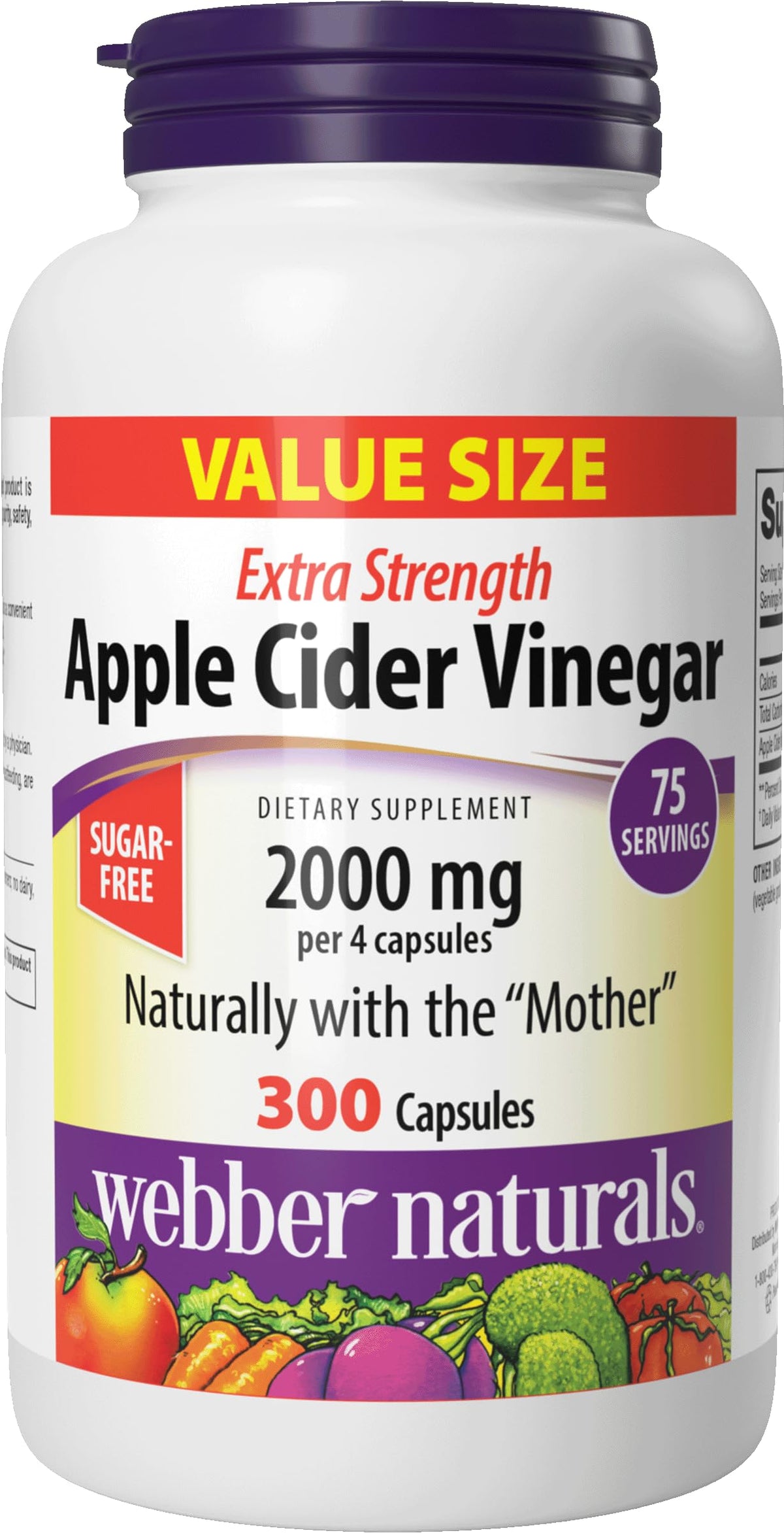 Front view of Webber Naturals Apple Cider Vinegar 2000 mg with The Mother bottle