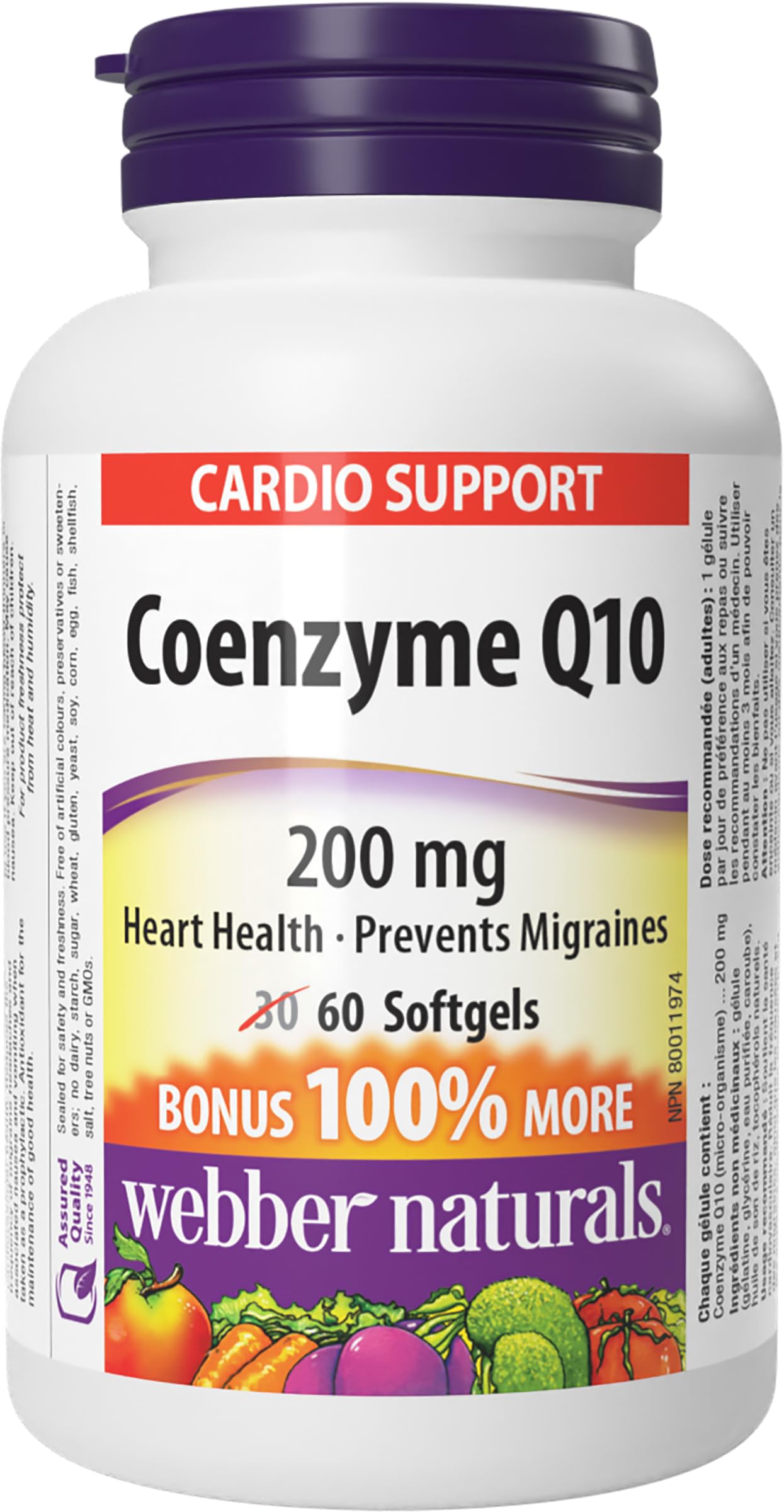 Front view of Webber Naturals CoQ10 200 mg softgels bottle