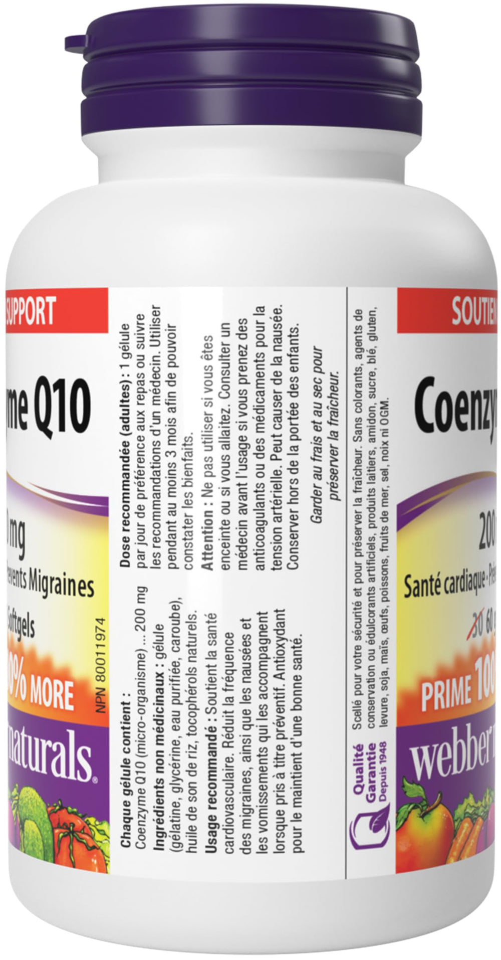 Close-up of bottle and softgels on a white background