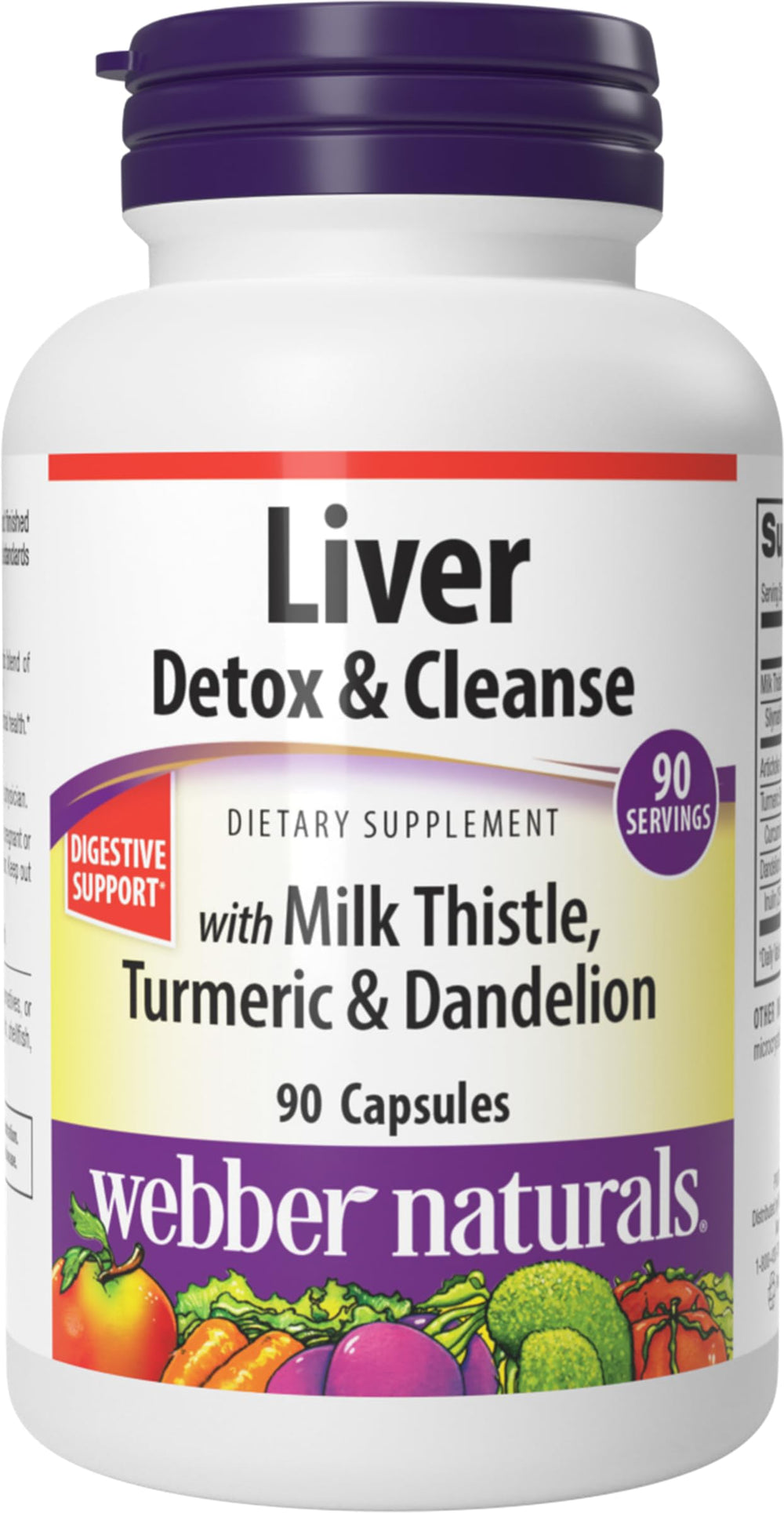 Front view of Webber Naturals Liver Detox & Cleanse bottle with 90 capsules