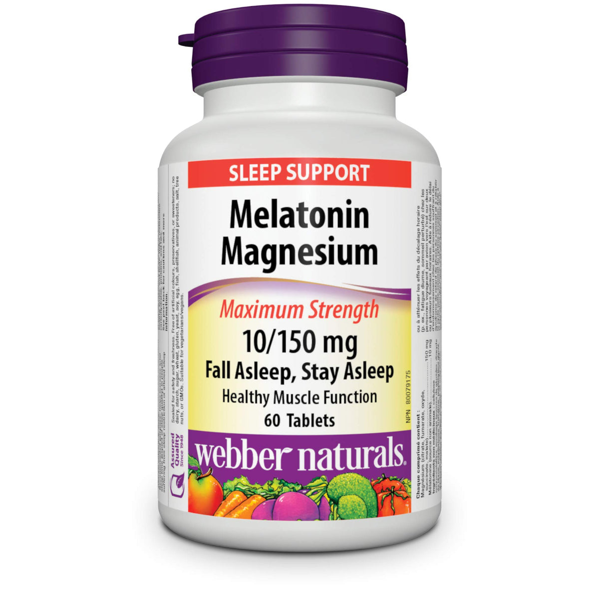 Front view of Webber Naturals Melatonin Magnesium bottle