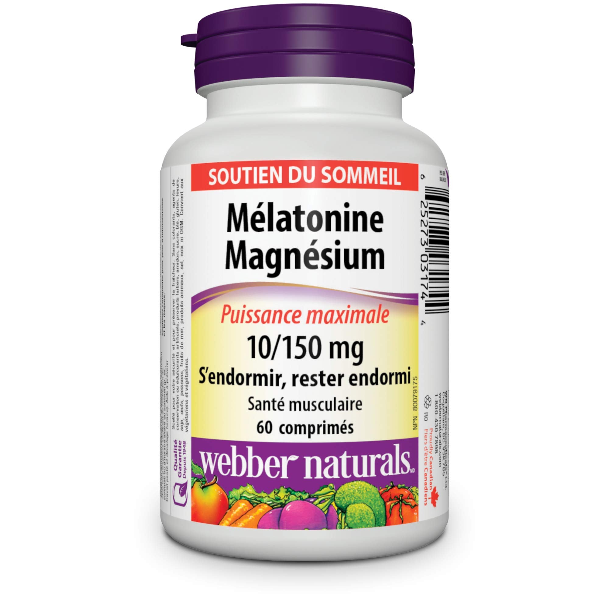 Side profile of Webber Naturals Melatonin Magnesium bottle