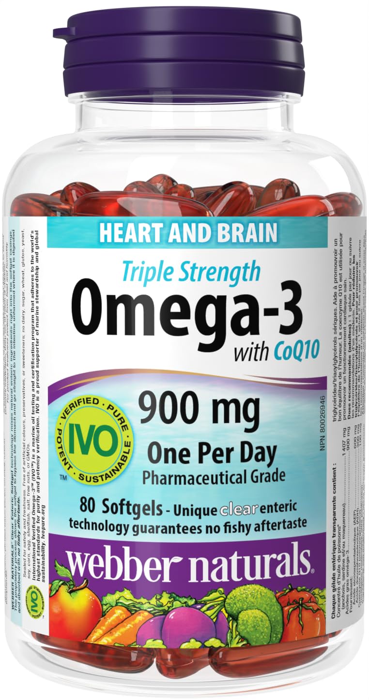 Webber Naturals Omega-3 with CoQ10 bottle close-up