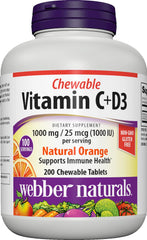 Bottle label of Webber Naturals Vitamin C+D3 chewable tablets