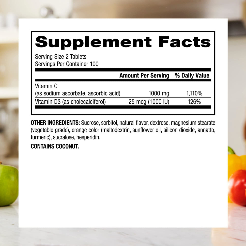 Orange-flavored chewable tablets close-up