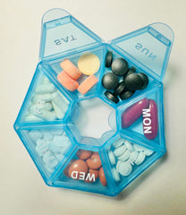 Bundle image showing softgel bottle and weekly pill organizer