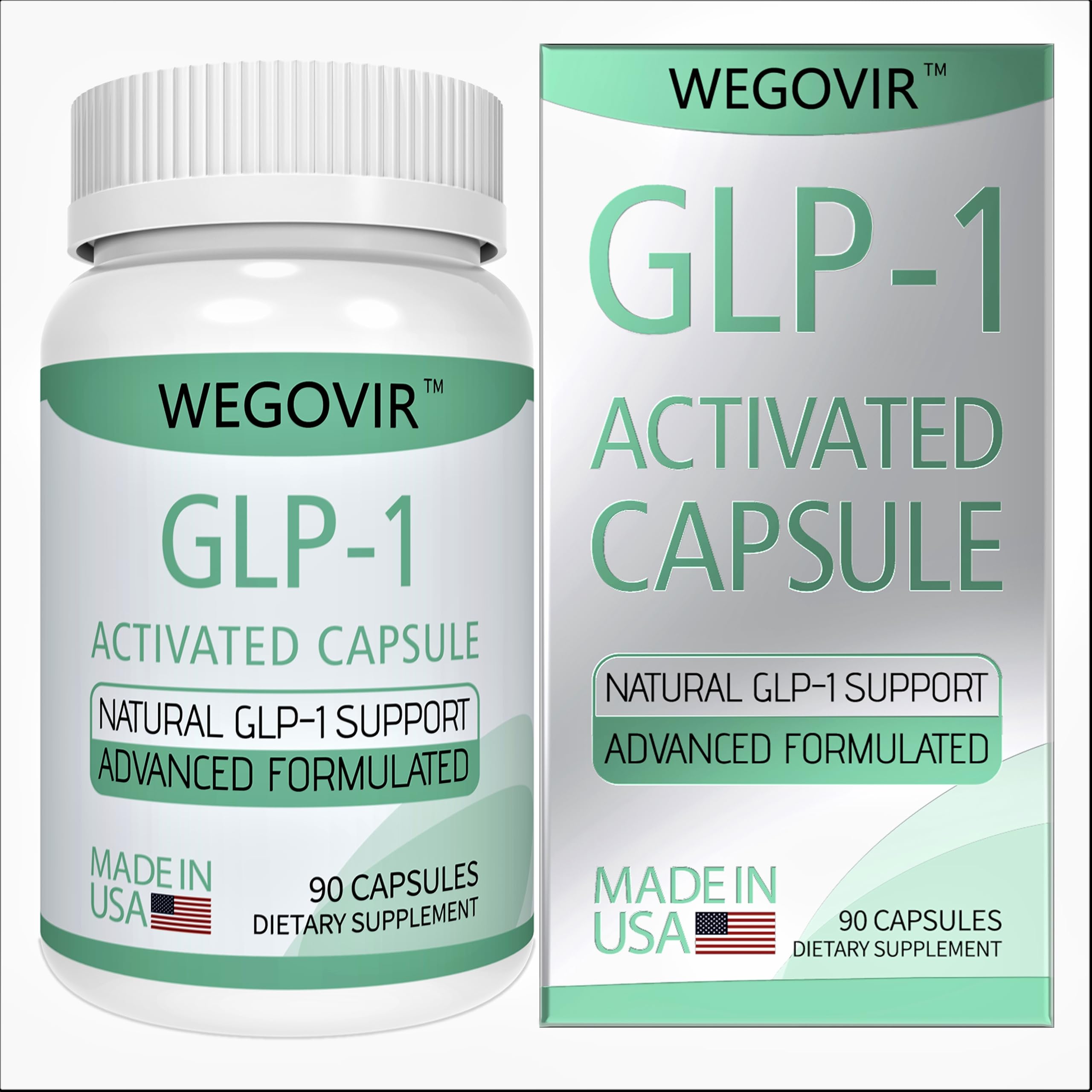 Wegovir GLP-1 Activator bottle showing USA-made quality for daily support