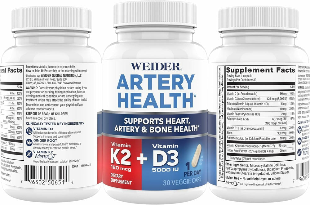 Gluten-free and vegan certification visuals for Weider Artery Health