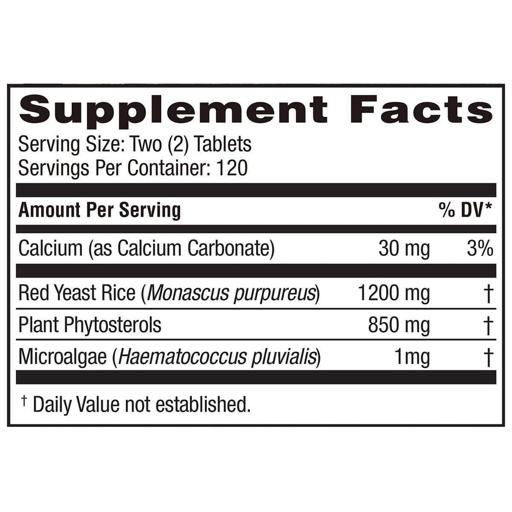 Label showing 1200 mg Red Yeast Rice per serving with Phytosterols