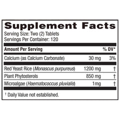 Label showing 1200 mg Red Yeast Rice per serving with Phytosterols