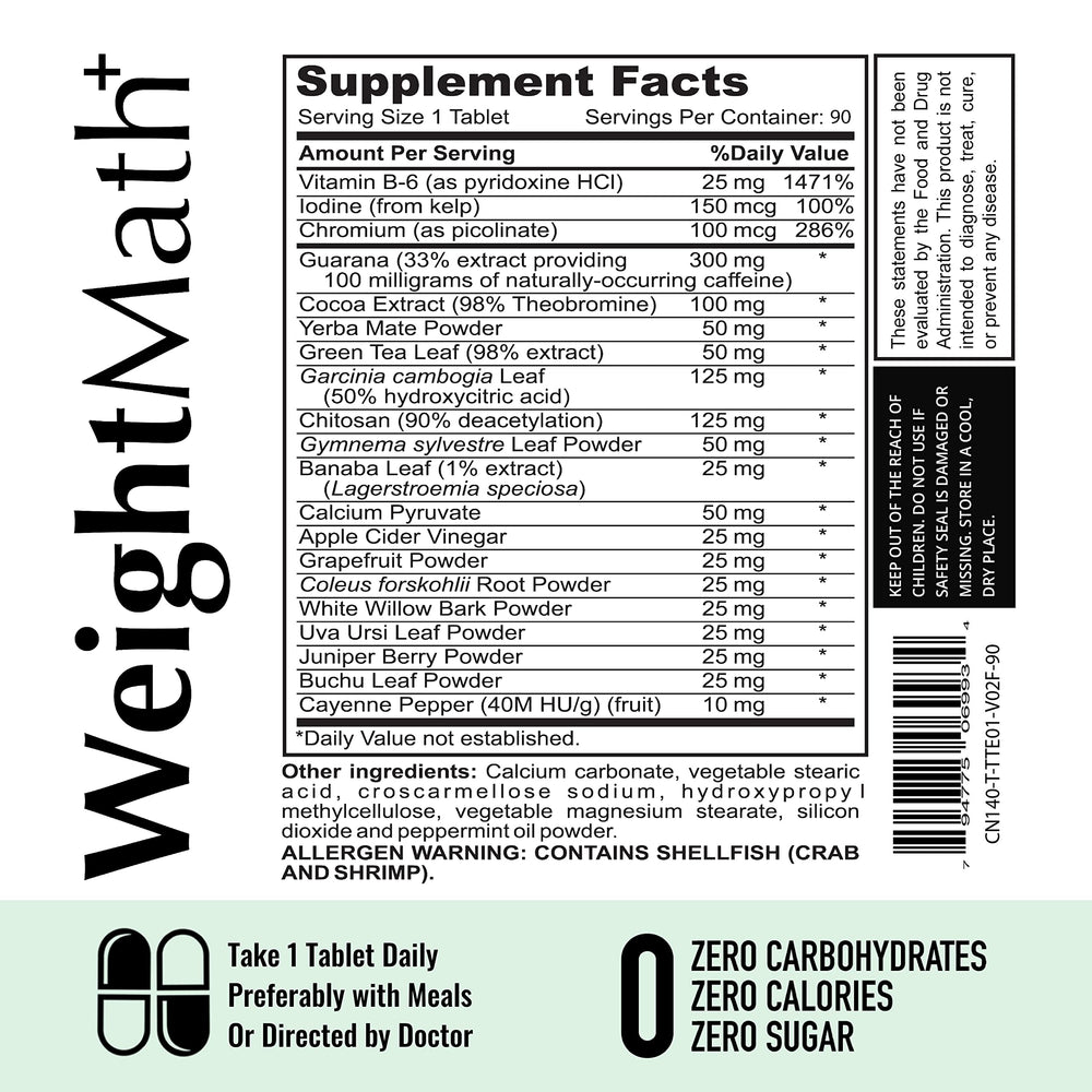 GMP certified label and drug-free claim on WeightMath packaging