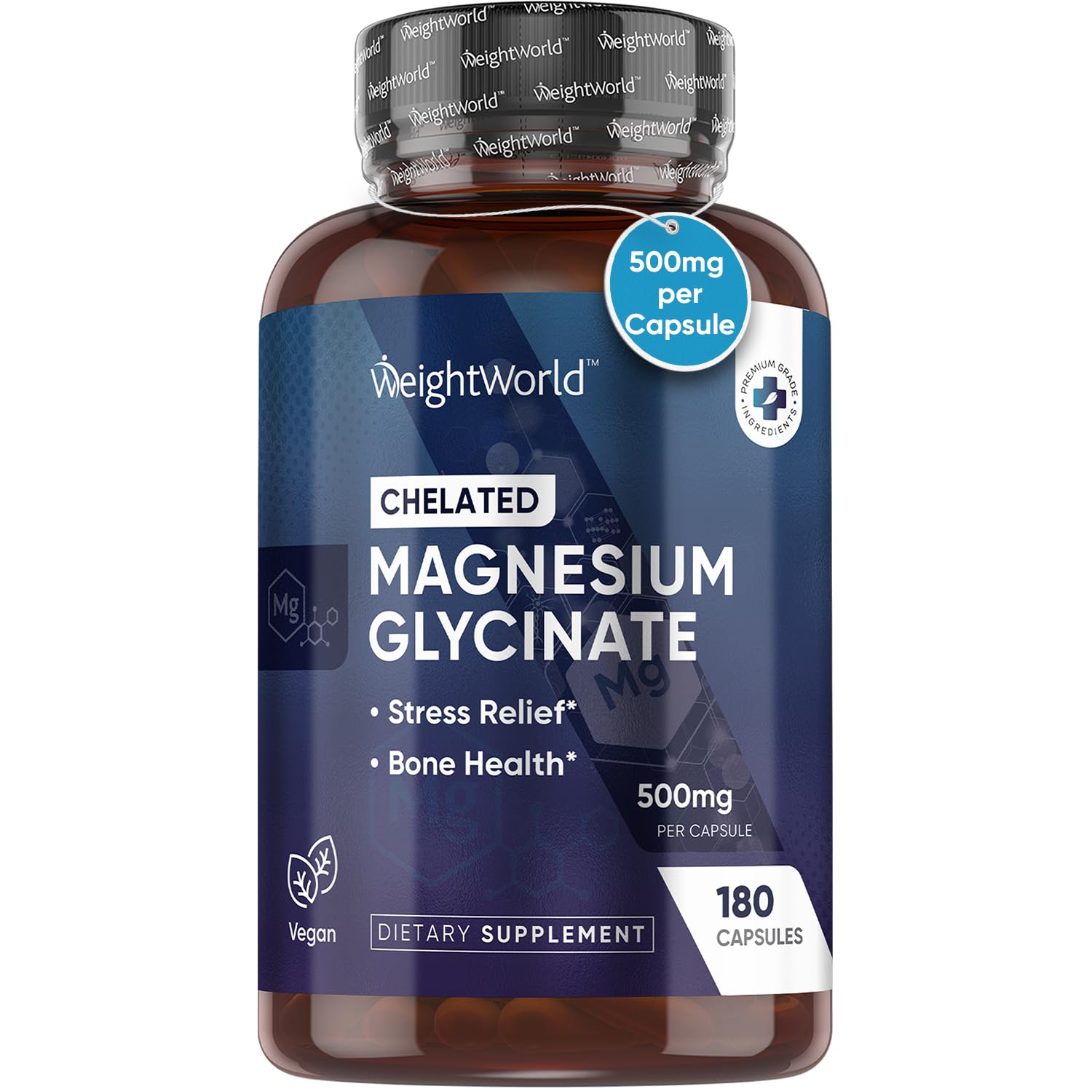 WeightWorld Magnesium Glycinate 500mg bottle front label