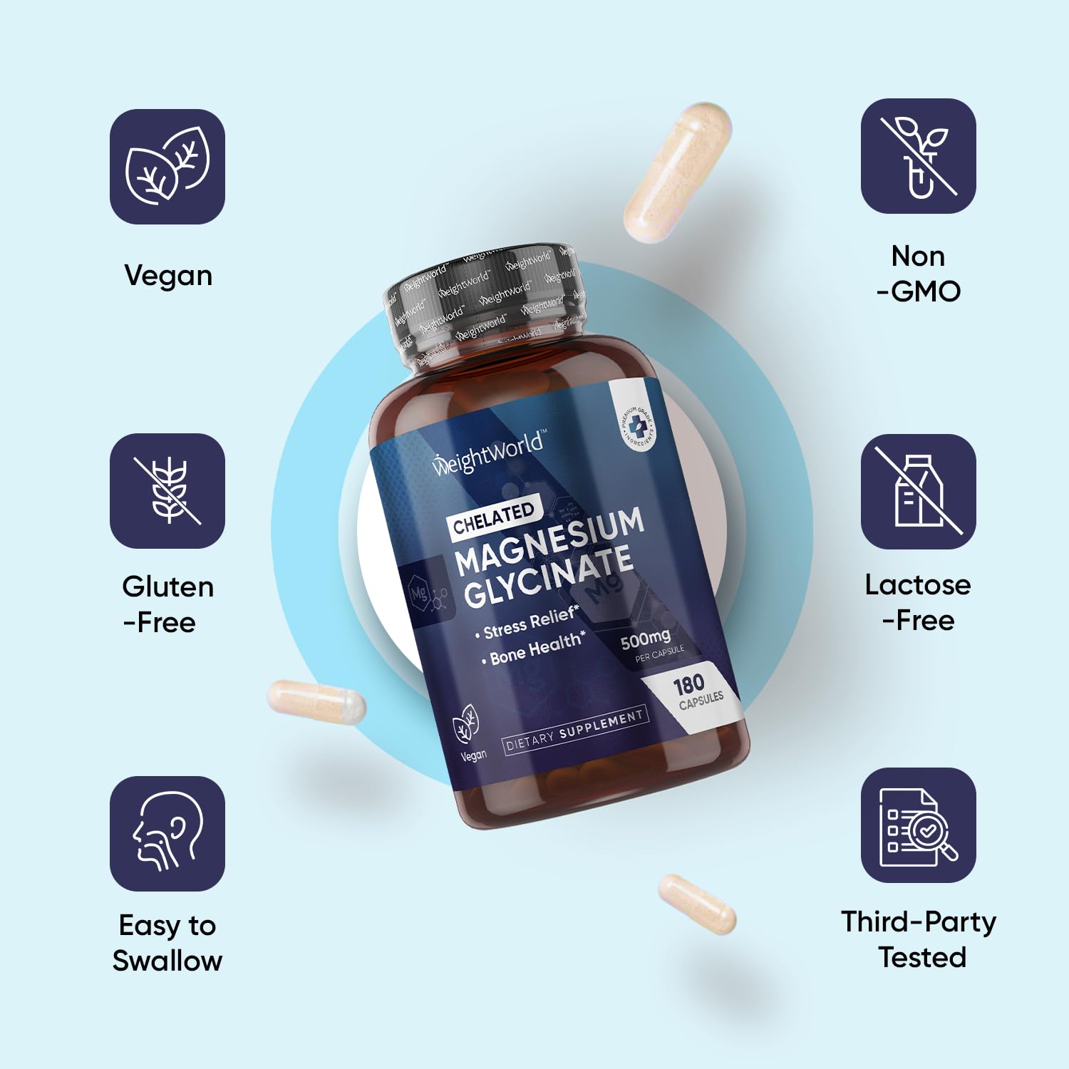 Bottle label showing 500mg per capsule