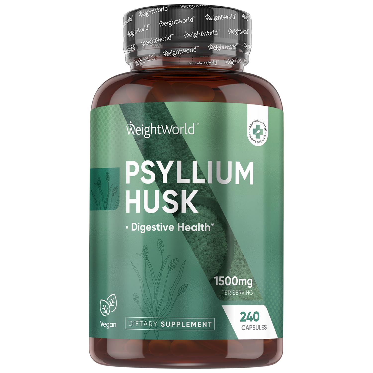 WeightWorld Psyllium Husk Capsules bottle containing 240 vegan capsules