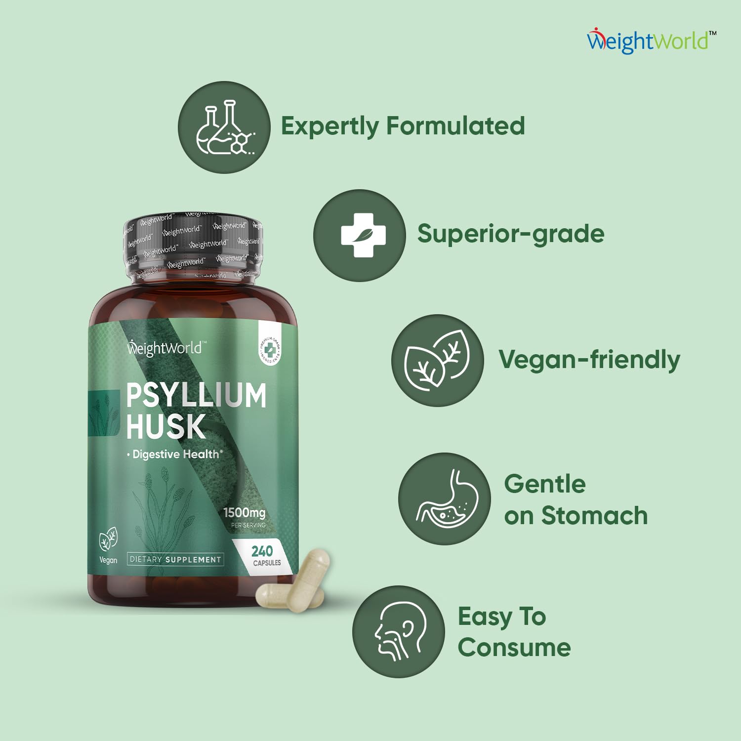 Non-GMO and allergen-free psyllium husk capsules