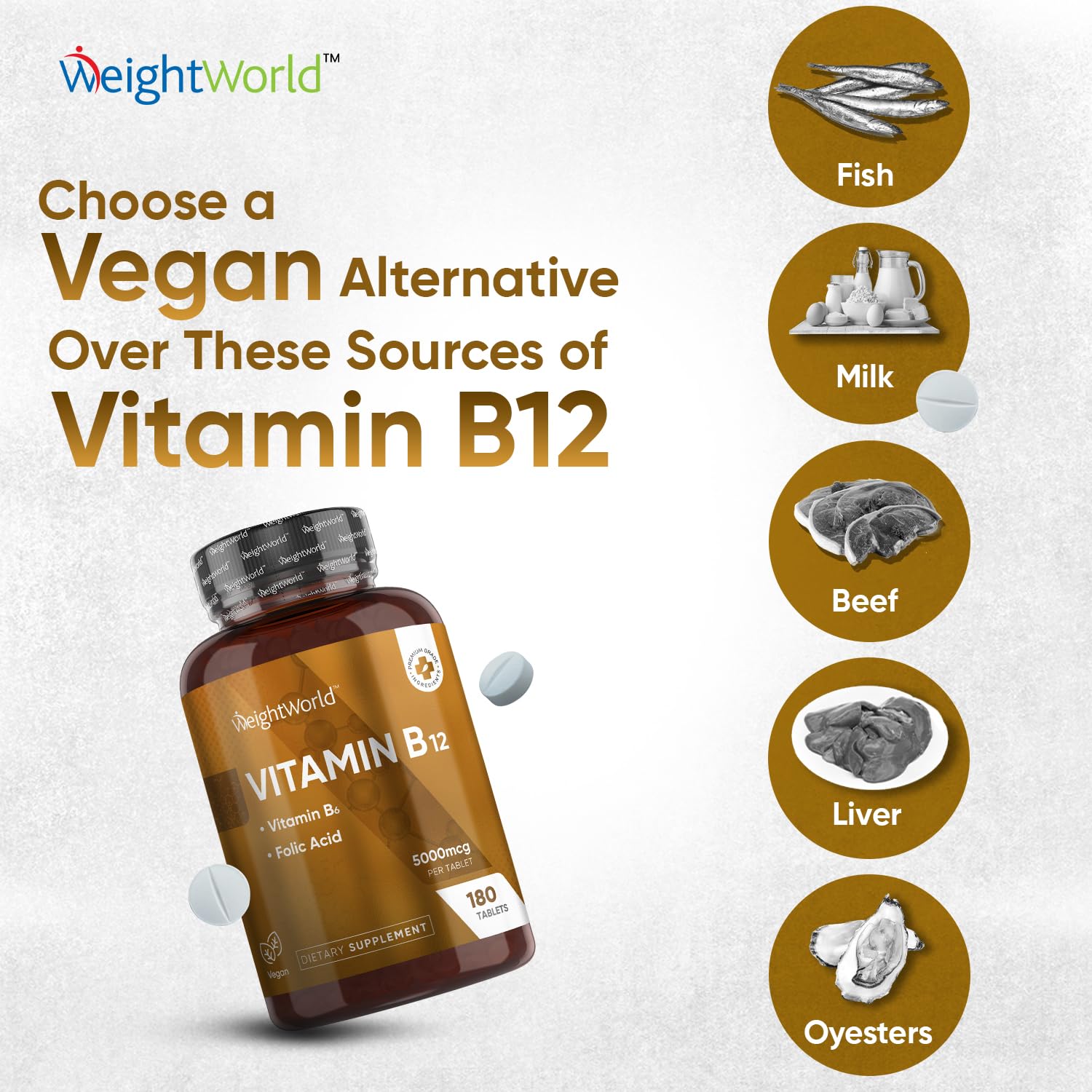 Vegan, Non-GMO, gluten-free WeightWorld B12 packaging