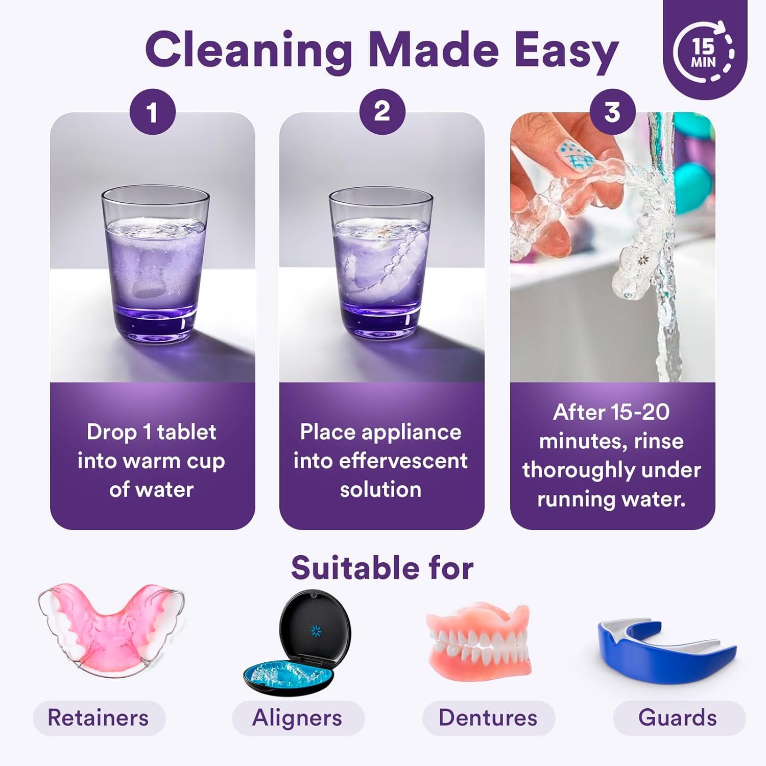 Night guard and denture cleaning with Weiss Naturals tablets