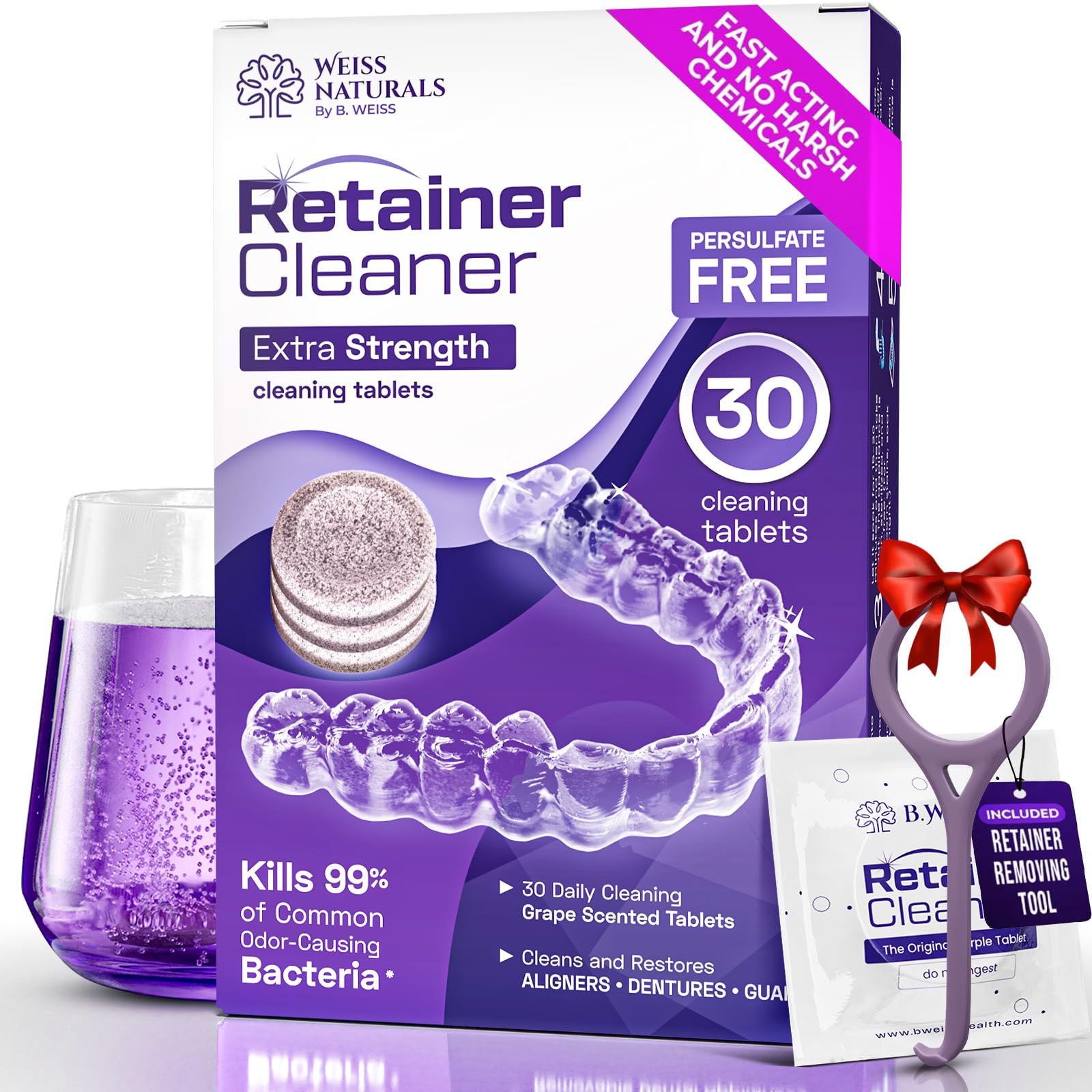 Bottle and packaging of Weiss Naturals Retainer Cleaner tablets