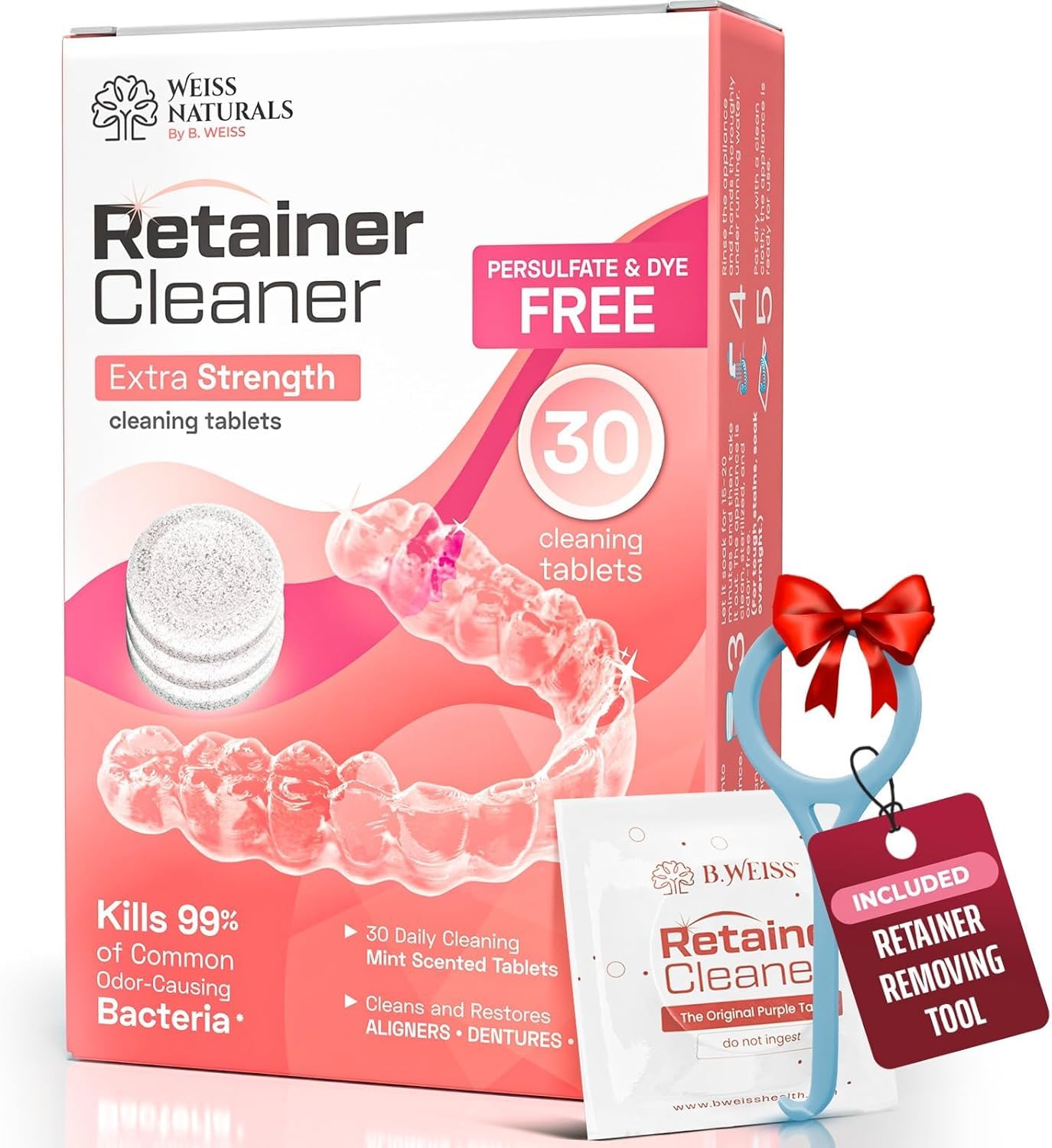 Weiss Naturals Retainer Cleaner packaging with 30 tablets