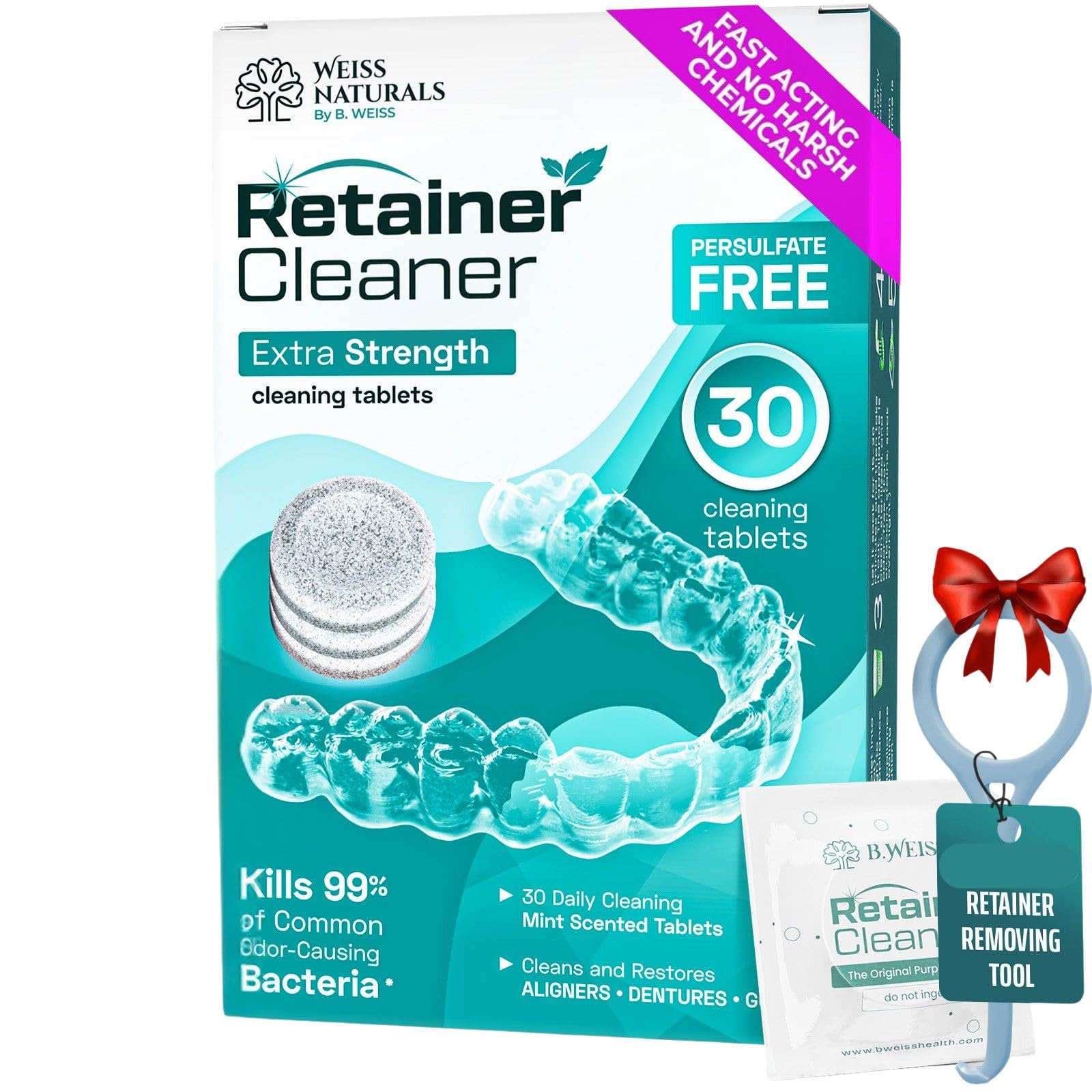 Weiss Naturals Retainer Cleaner tablets in mint scent – 30-count