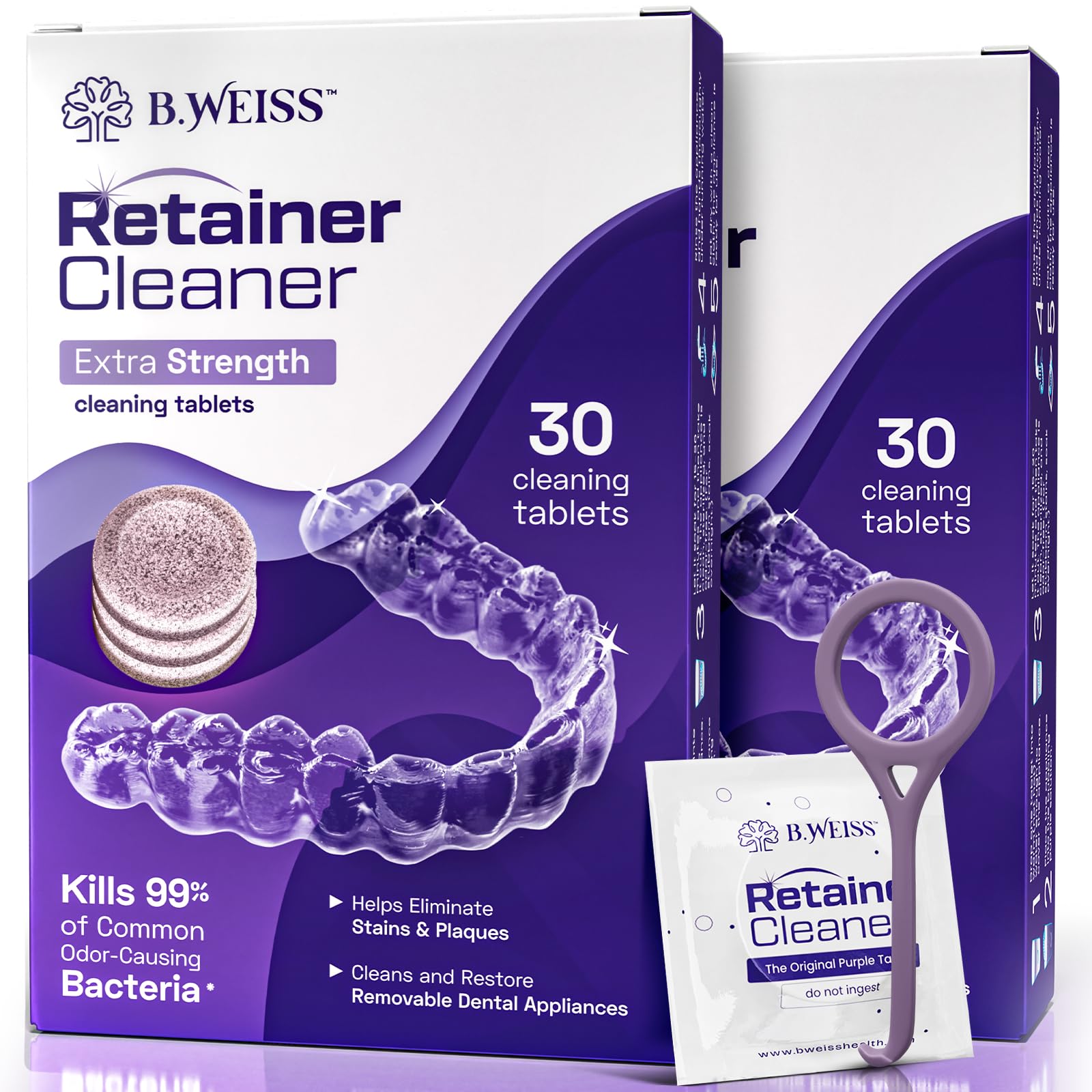 Bottle of Weiss Naturals Retainer Cleaner tablets with grape scent
