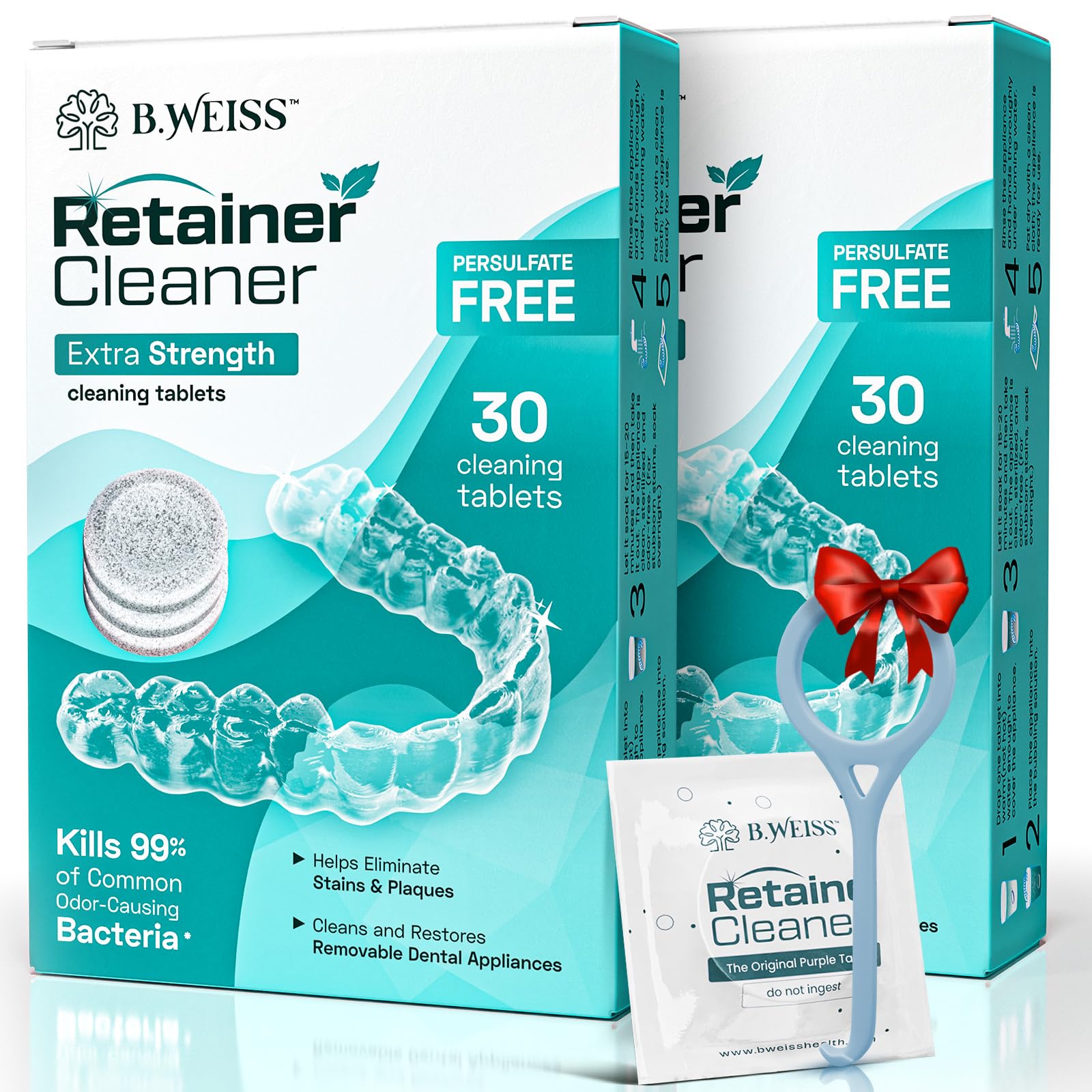 Weiss Naturals Retainer Cleaner Tablets packaging with mint scent