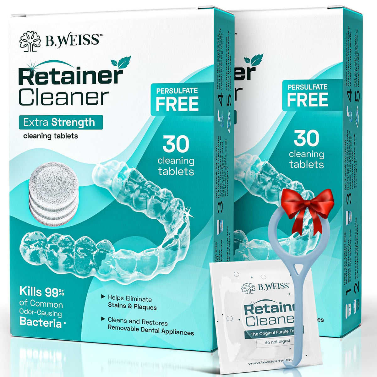 Weiss Naturals Retainer Cleaner Tablets packaging with mint scent
