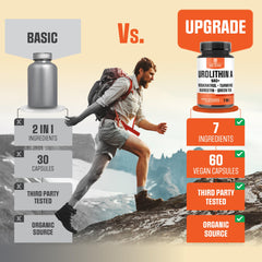 Ingredients highlighted: Urolithin A, NAD+, Resveratrol, Curcumin and Quercetin