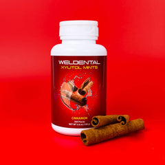 Close-up of cinnamon-flavored WELdental Xylitol Mints
