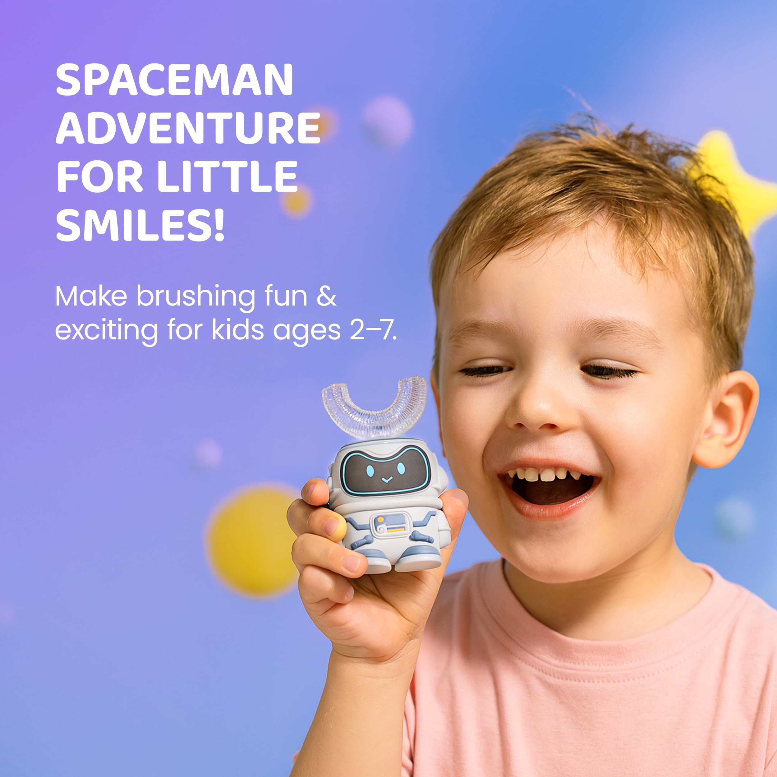 Side view of Well Before Ultrasonic Kid's Toothbrush spaceman blue