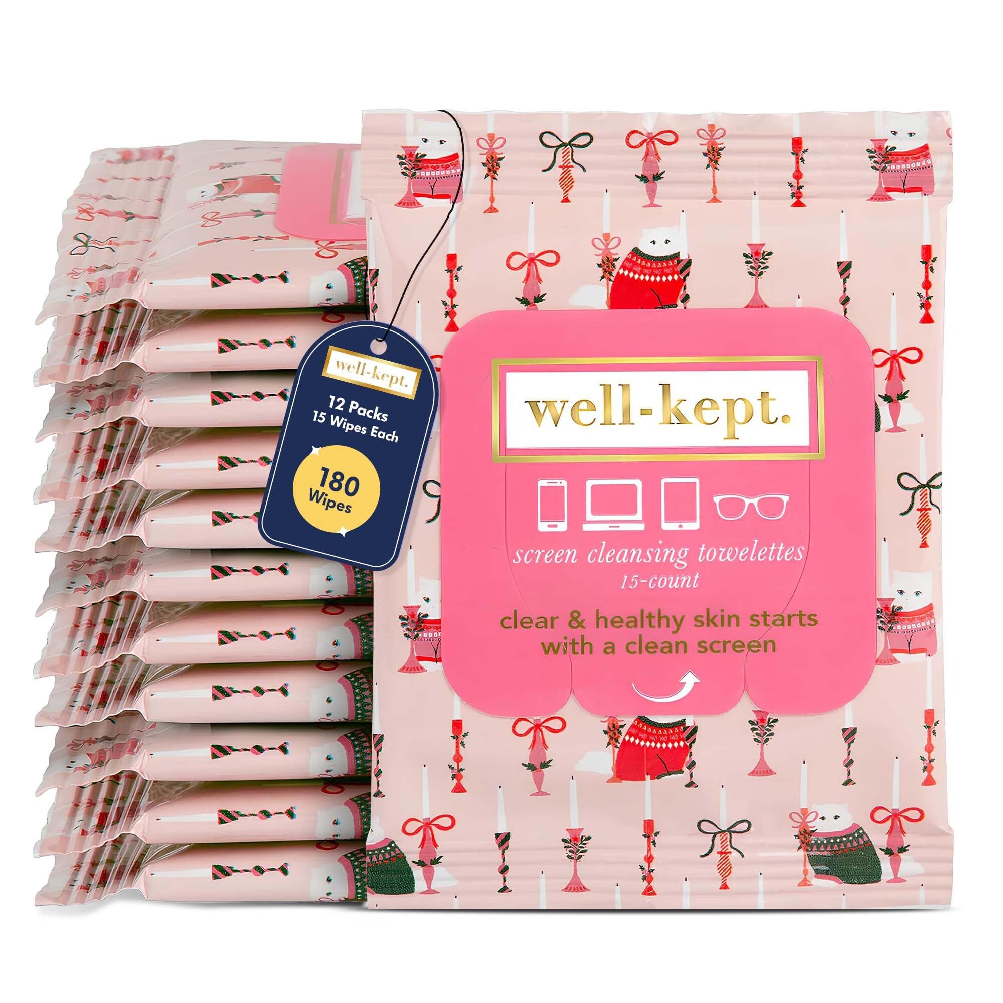 Well-Kept Tech & Lens Wipes packaging with rainbow-striped design