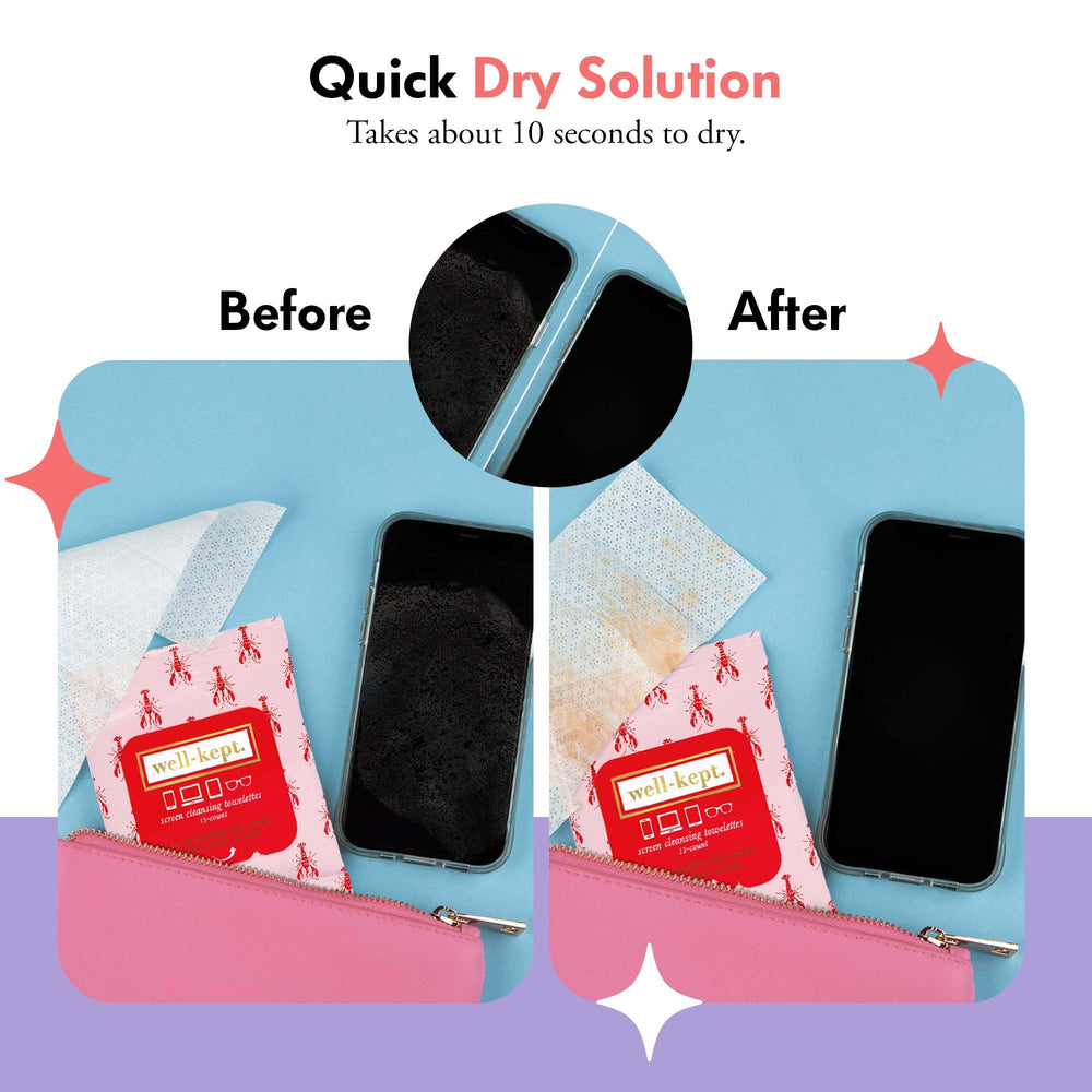 Phone and tablet screens cleaned with Well-Kept wipes