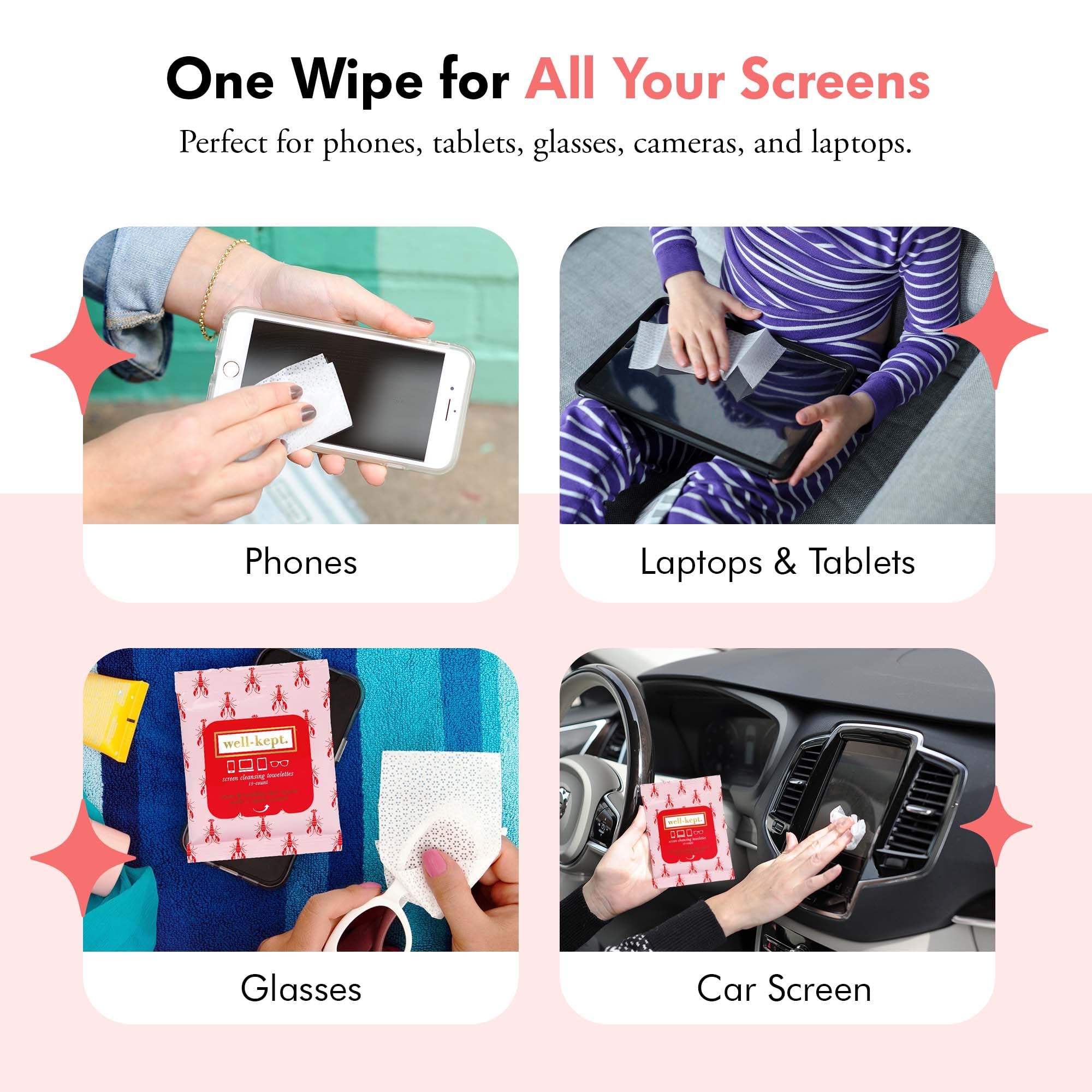 Label noting ammonia-free, skin-safe formula on Well-Kept wipes