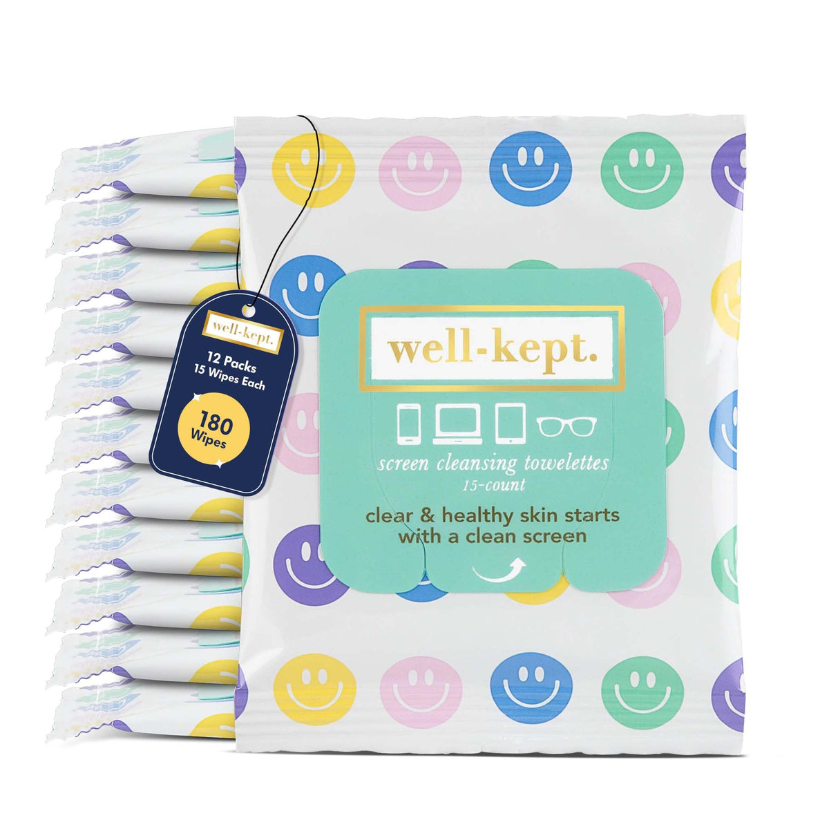 Well-Kept 12-pack resealable lens wipes for eyeglasses and screens