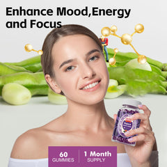 Close-up of Well&Whole Dopamine Gummies bottle label showing 60 gummies