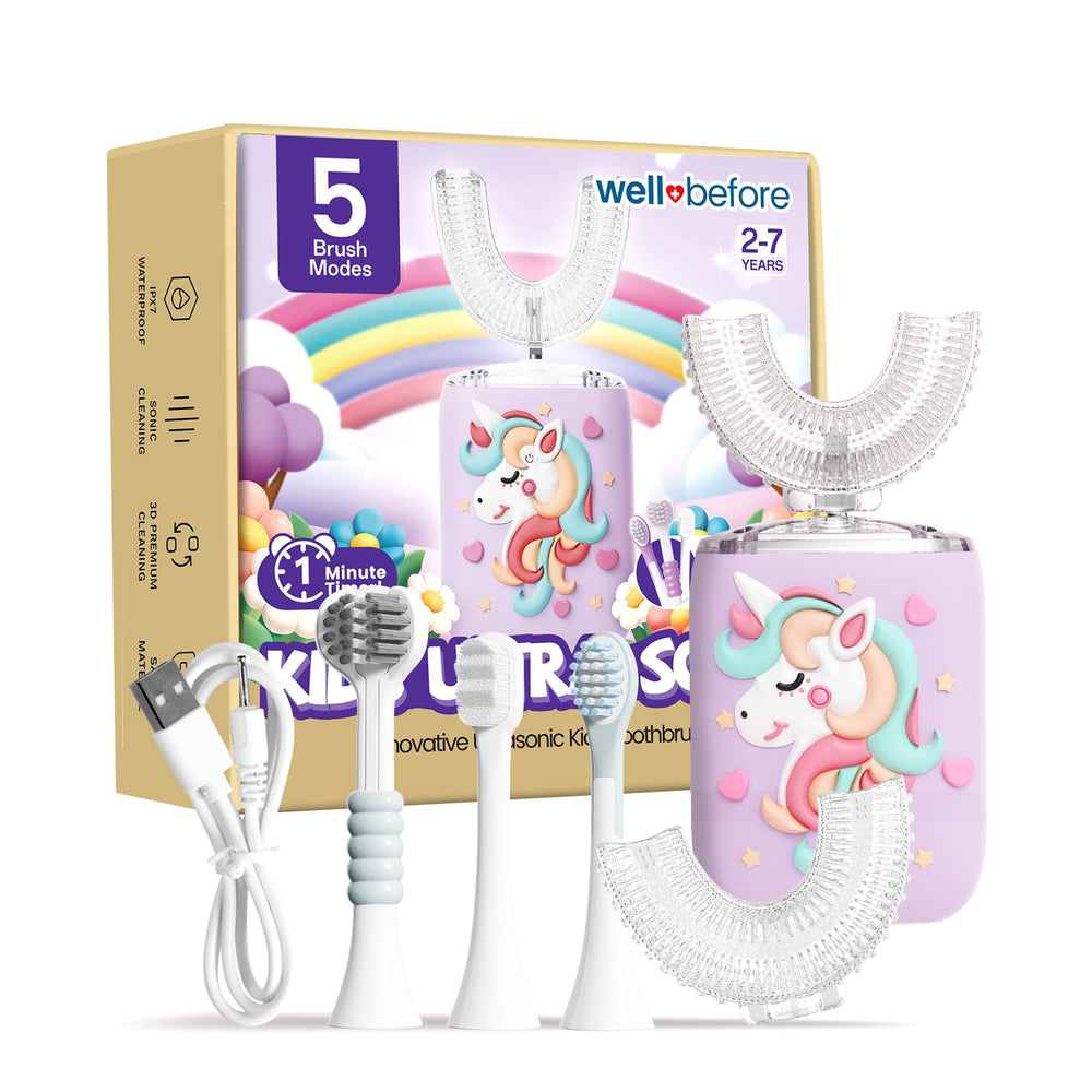 Well Before ultrasonic kid's toothbrush unicorn purple assembled