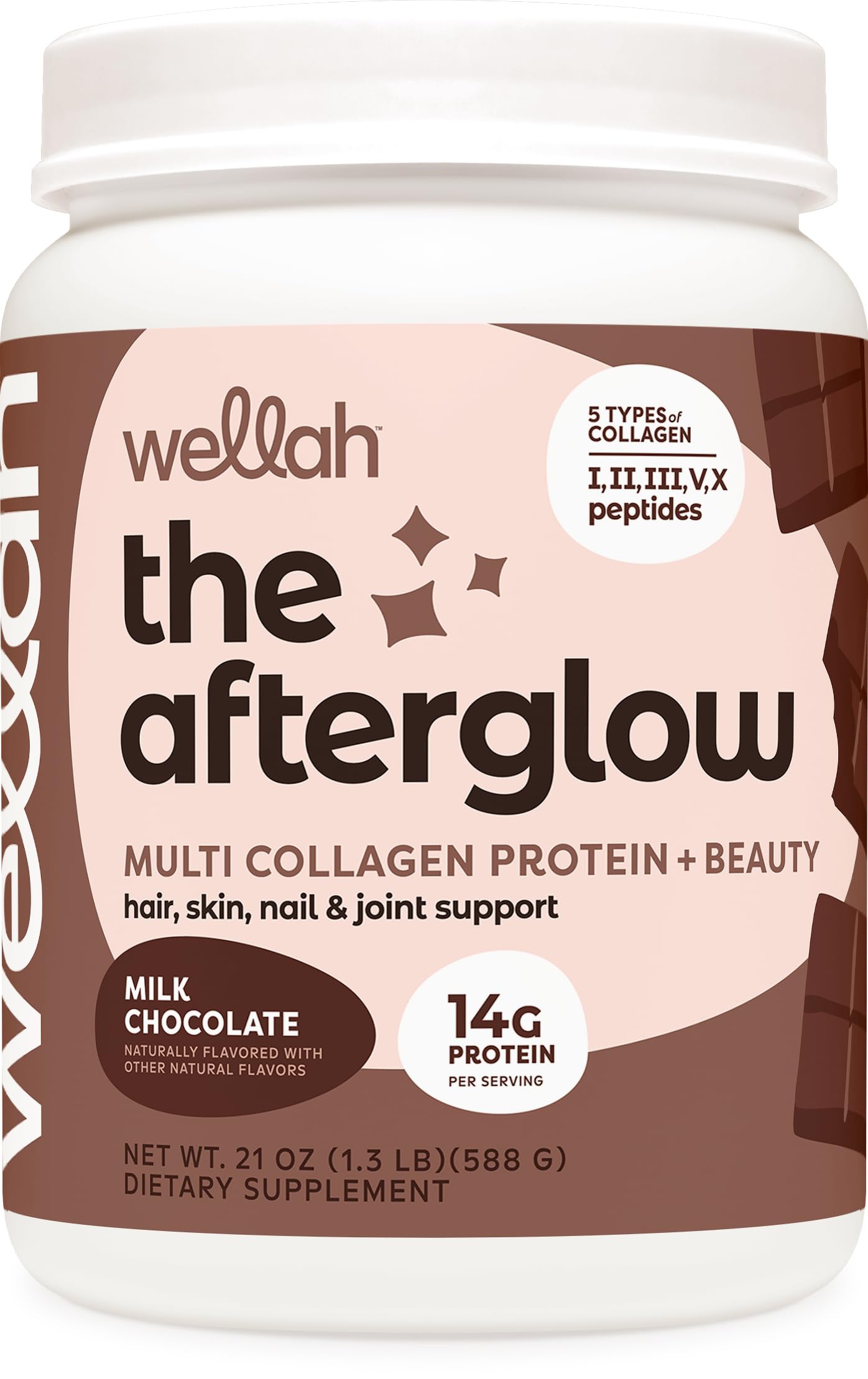 Wellah Afterglow Multi Collagen Protein + Beauty Chocolate bottle front view