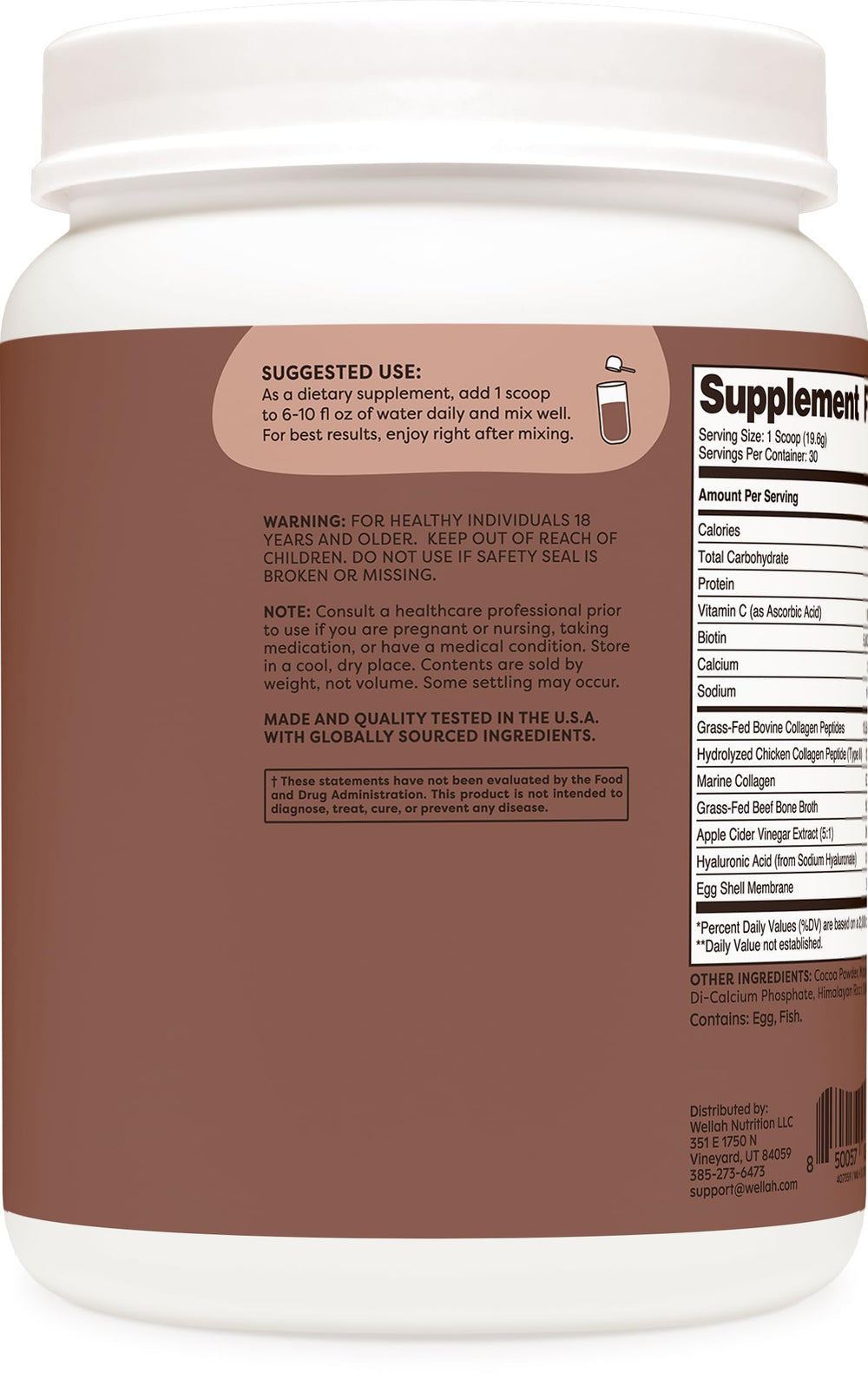 Ingredients panel for Wellah Afterglow Multi Collagen Protein + Beauty (Chocolate)