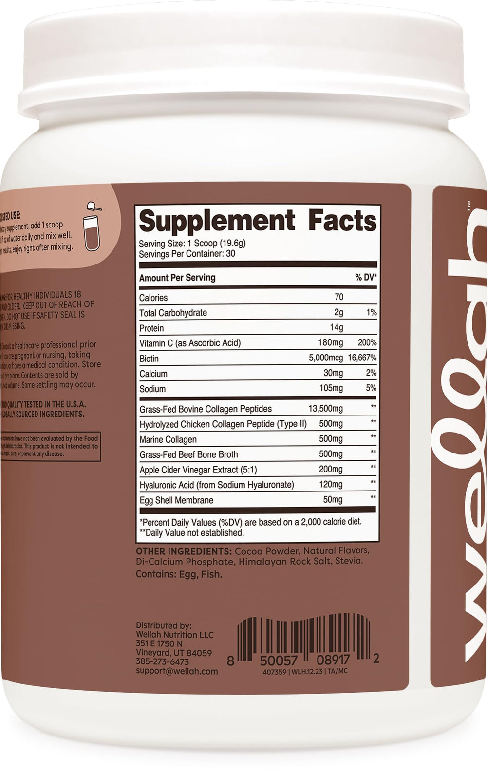 Collagen peptide types I, II, III, V and X in Wellah Afterglow