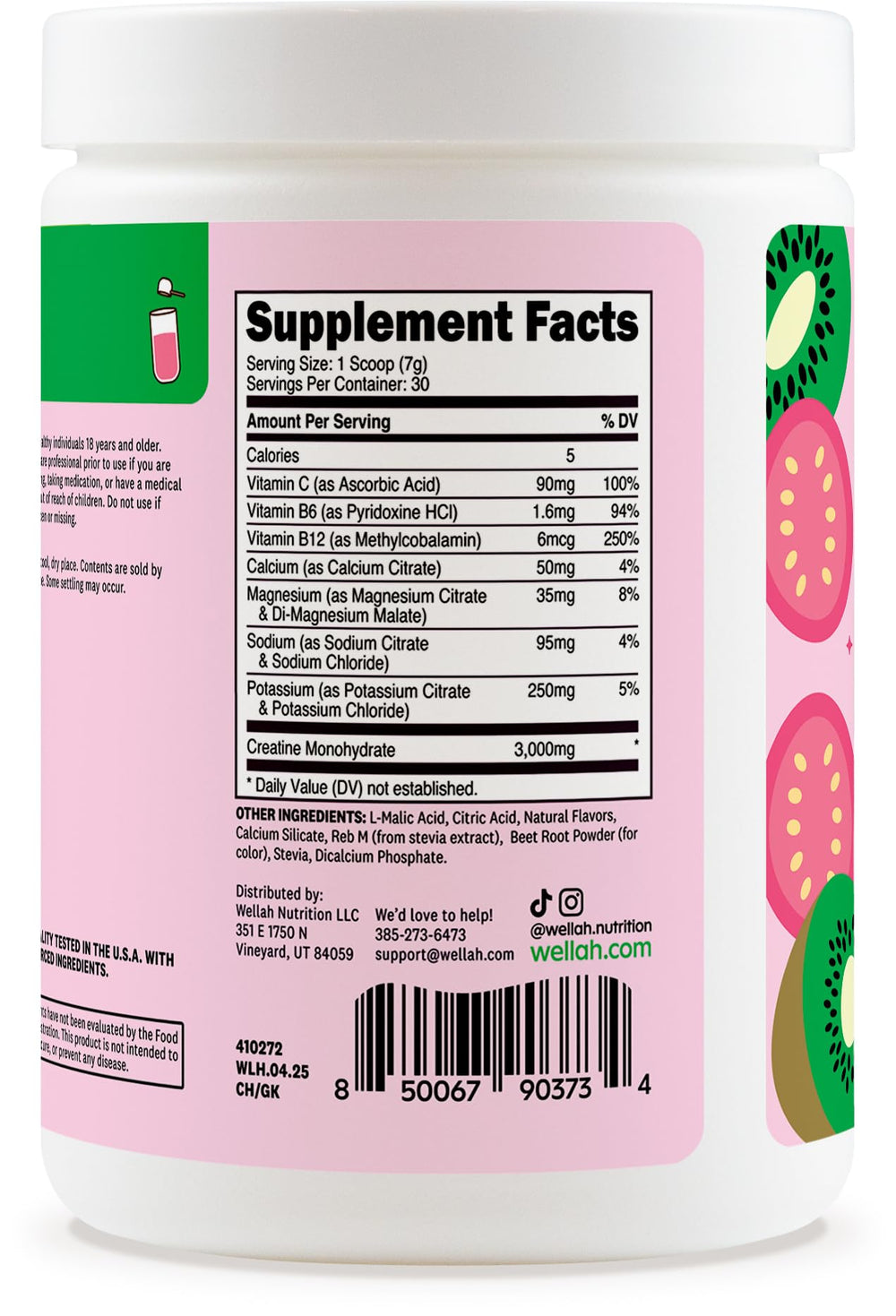 Wellah Creatine + Hydration Powder Guava Kiwi jar with 30 servings