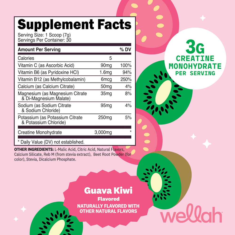 Nutrition label for Wellah Creatine + Hydration Powder Guava Kiwi
