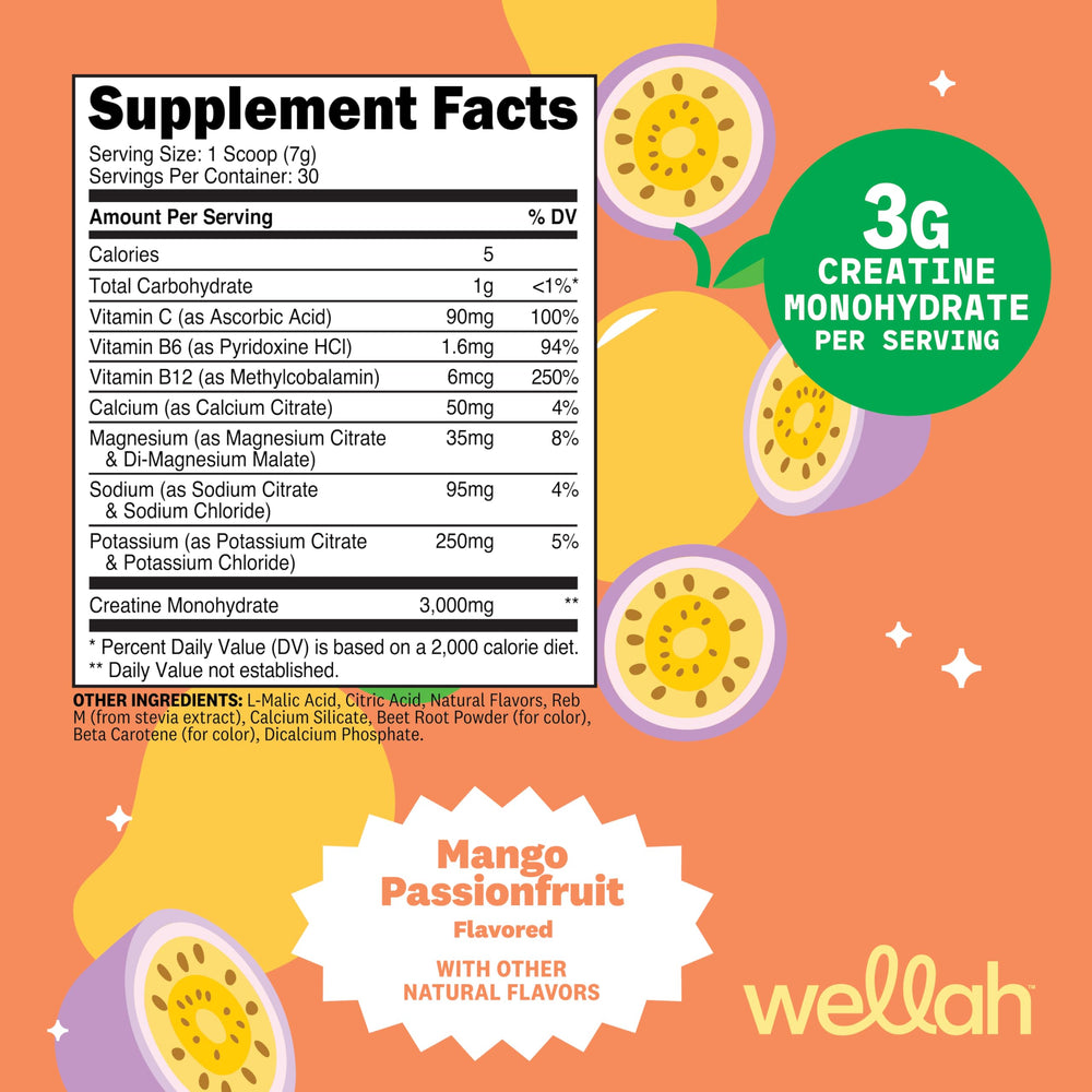 Scoop of 3g creatine monohydrate mango passionfruit powder