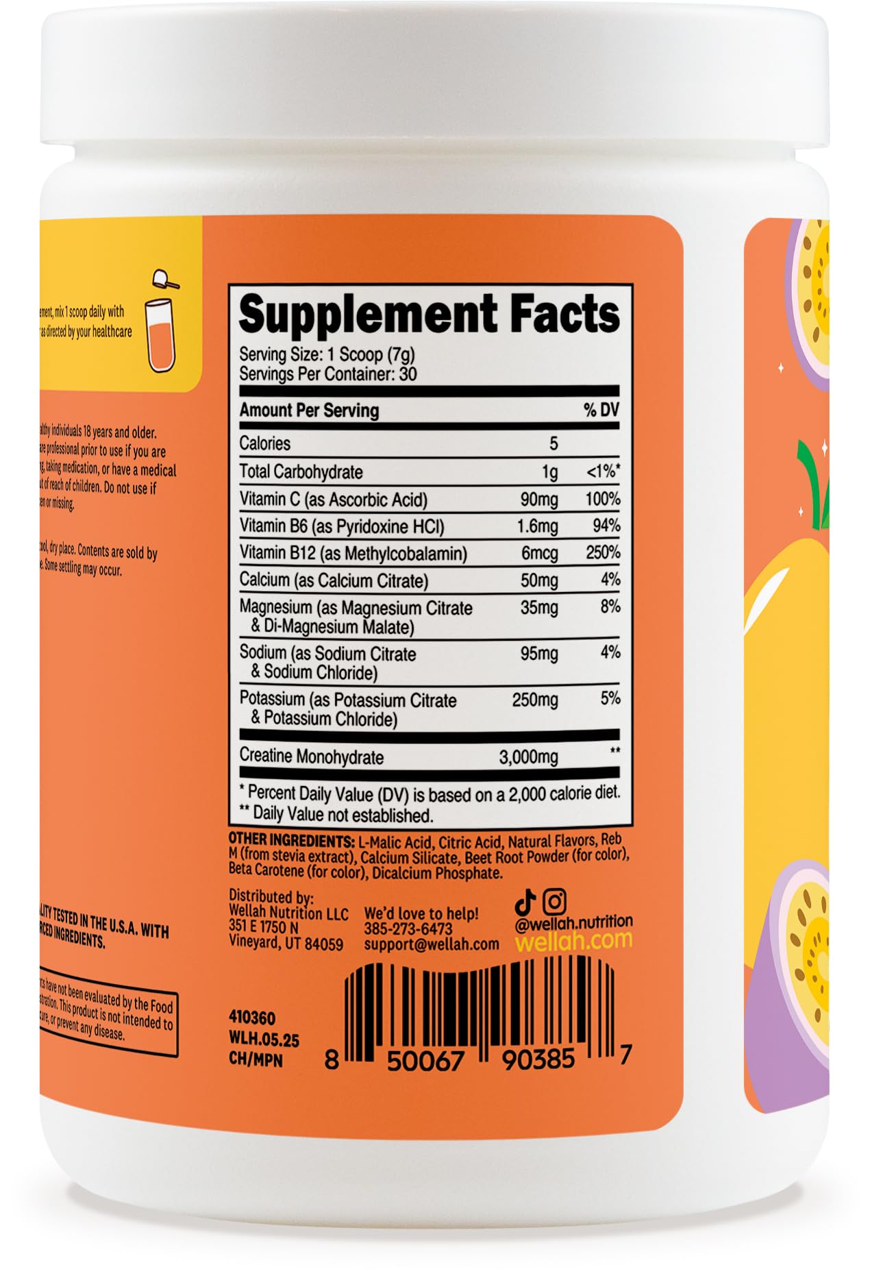 Canister label showing 30 servings and key details