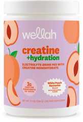Wellah Creatine + Hydration Powder tub featuring White Peach Nectarine flavor