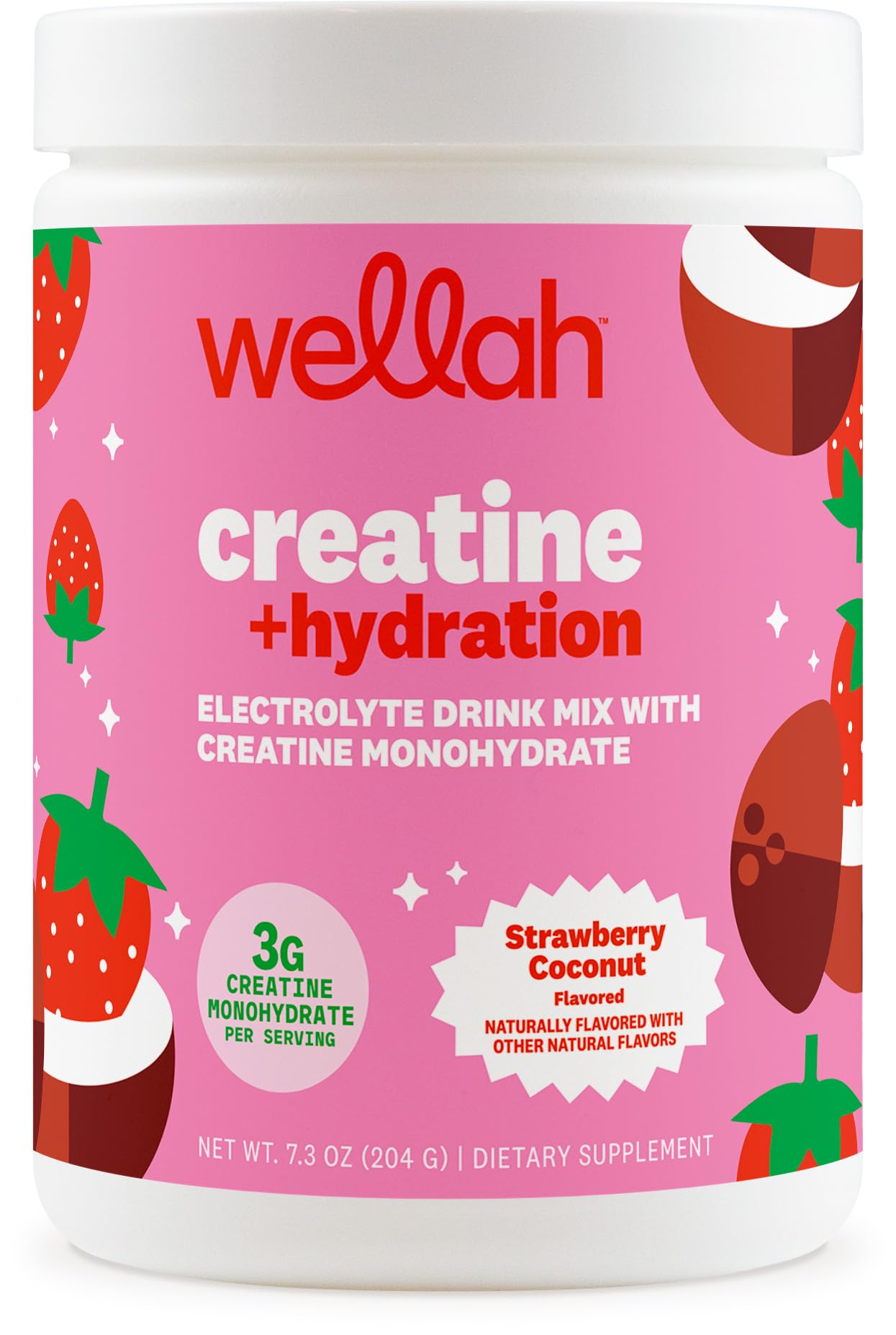 Wellah Creatine + Hydration Powder Strawberry Coconut bottle with 30 servings